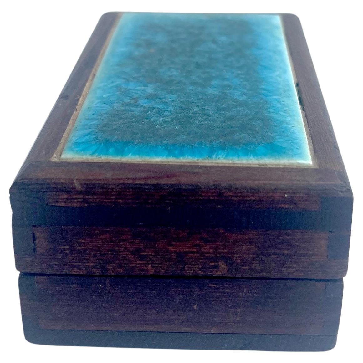 Mid-Century Modern Doyle Lane Blue Craquelure Tile Set in Hand Made Rosewood Box  For Sale