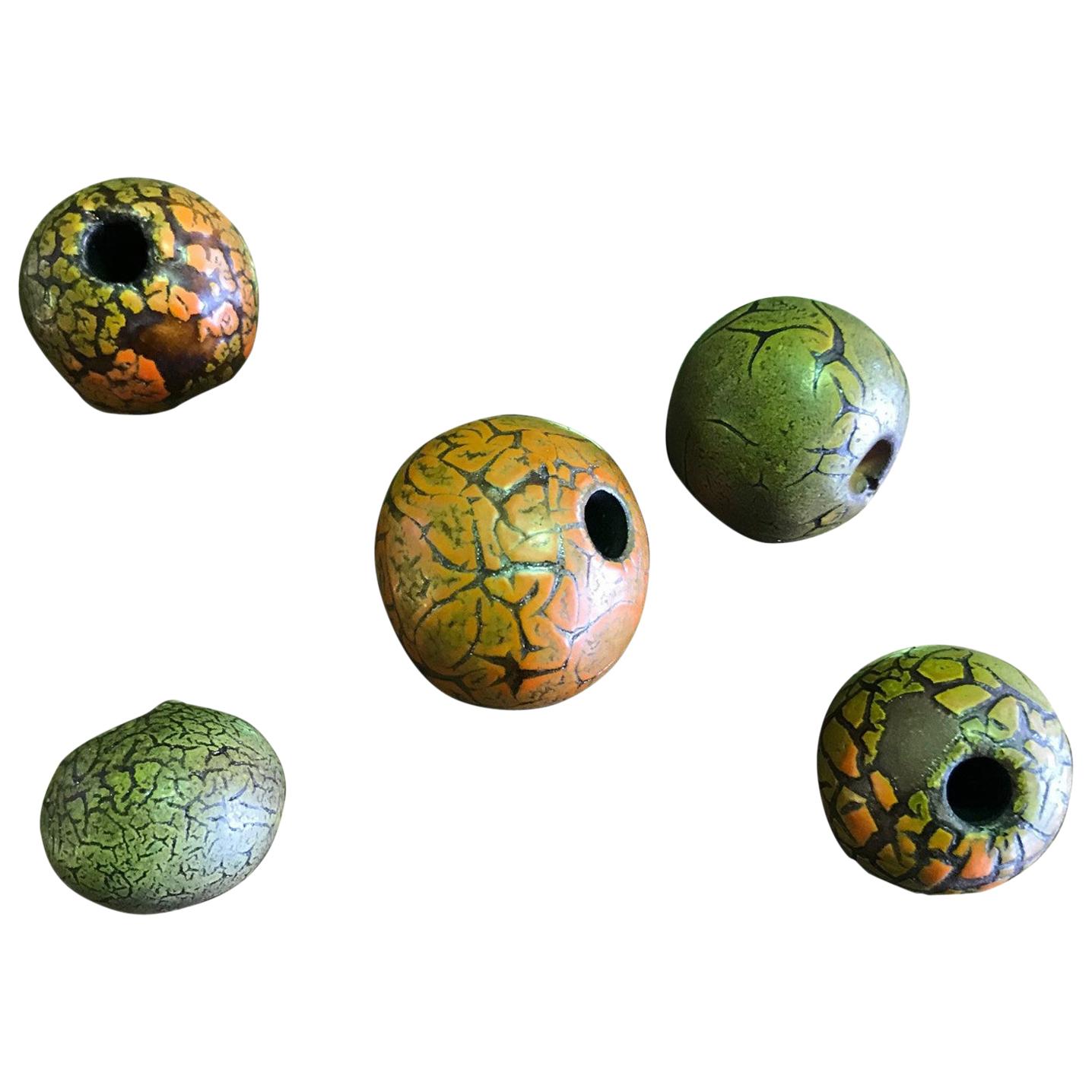Doyle Lane Midcentury Set of Five Multicolored Tactile Crackle Glaze Beads