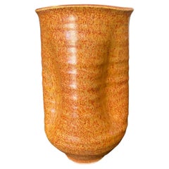 Doyle Lane Signed Mid-Century Modern Rare Tall Pinched Mottle Lava Glazed Vase