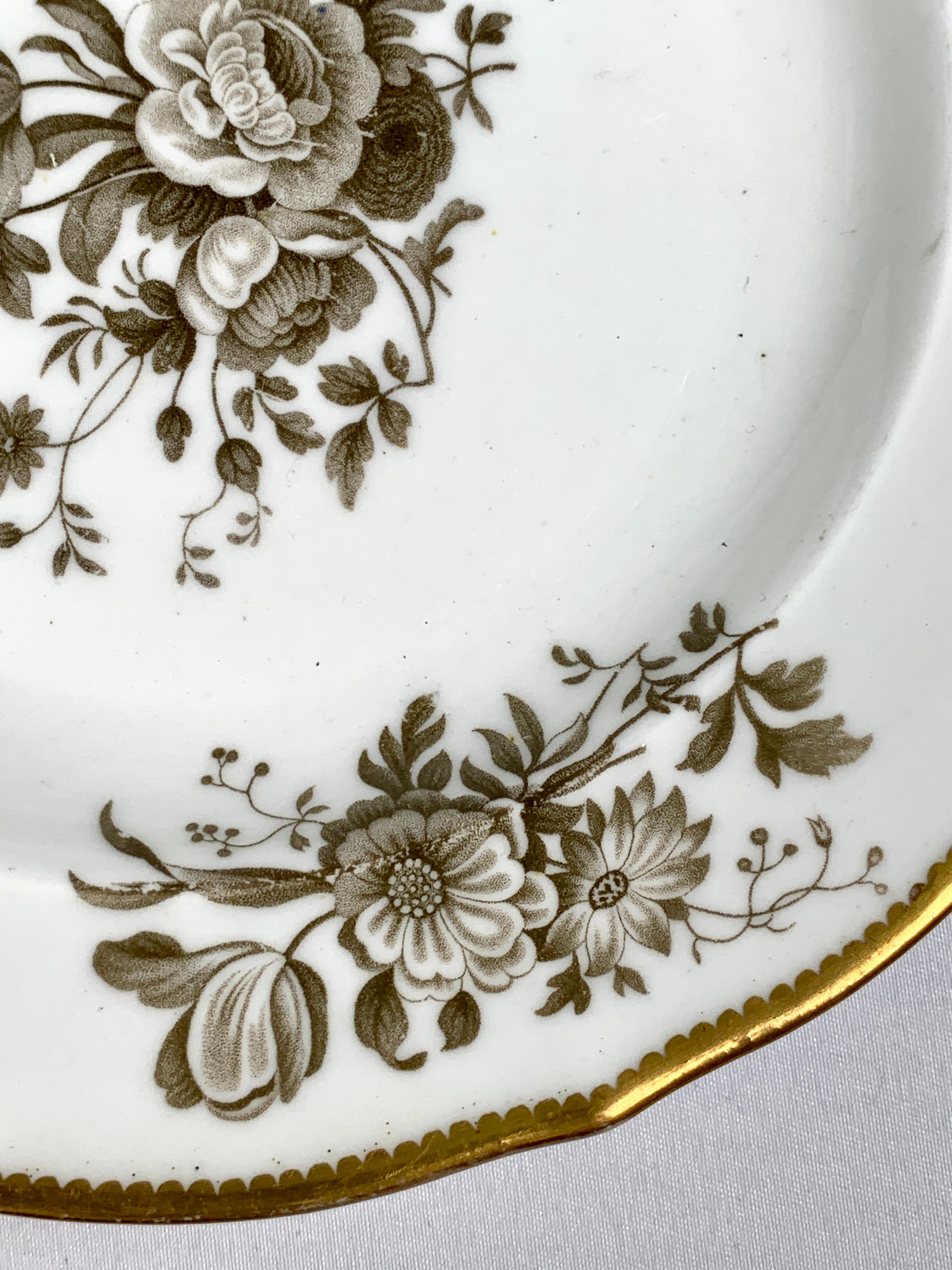 Dozen Antique Porcelain Dessert Plates Grisaille & Gold England, circa 1835 1