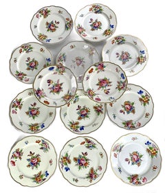 Dozen Antique Porcelain Plates Luncheon or Dessert Hand Painted England Ca. 1815