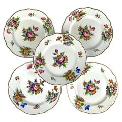 Docena  Antiguos Platos de Porcelana de Almuerzo o Postre Pintados a Mano Inglaterra C-1815