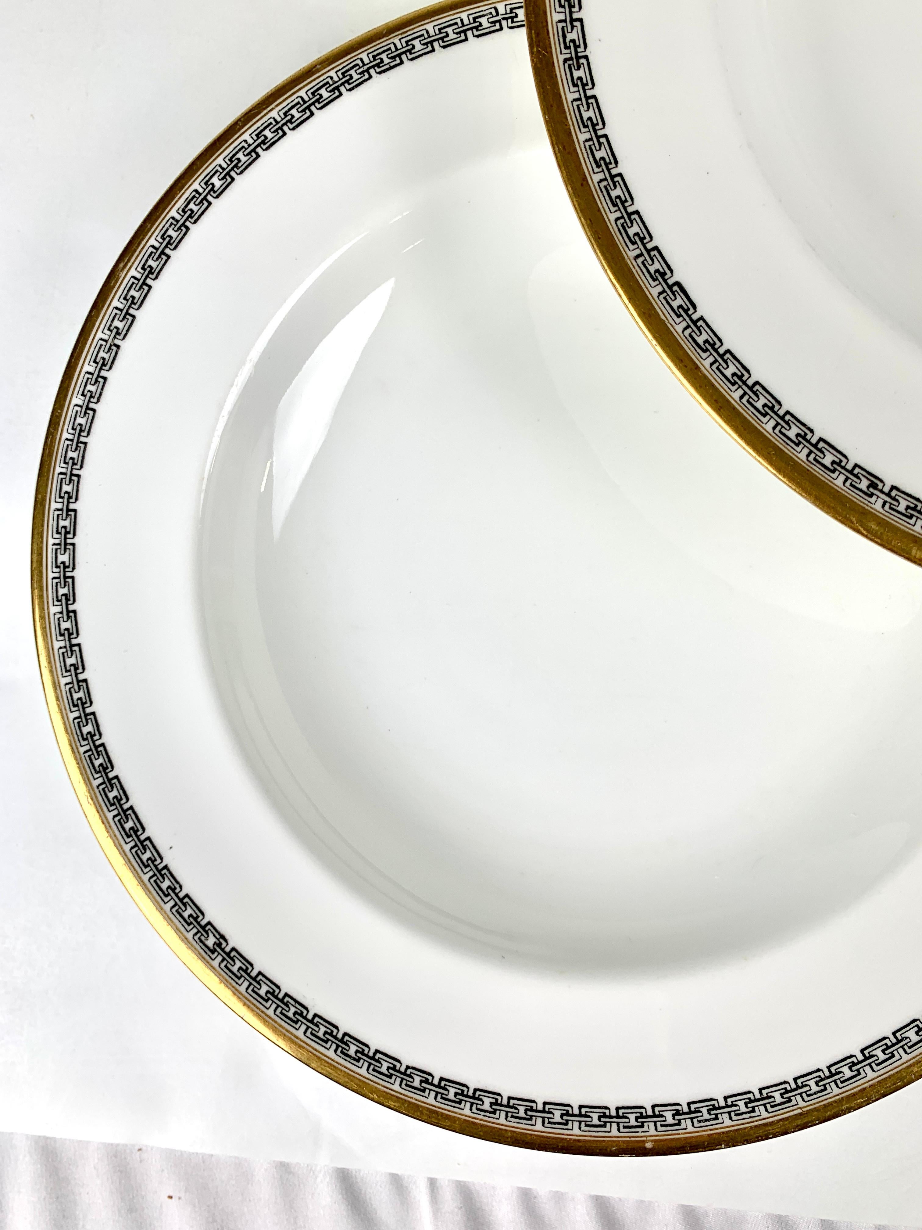 Dozen Chain Link Border Porcelain Soup Dishes Minton England, Circa 1860 In Excellent Condition For Sale In Katonah, NY