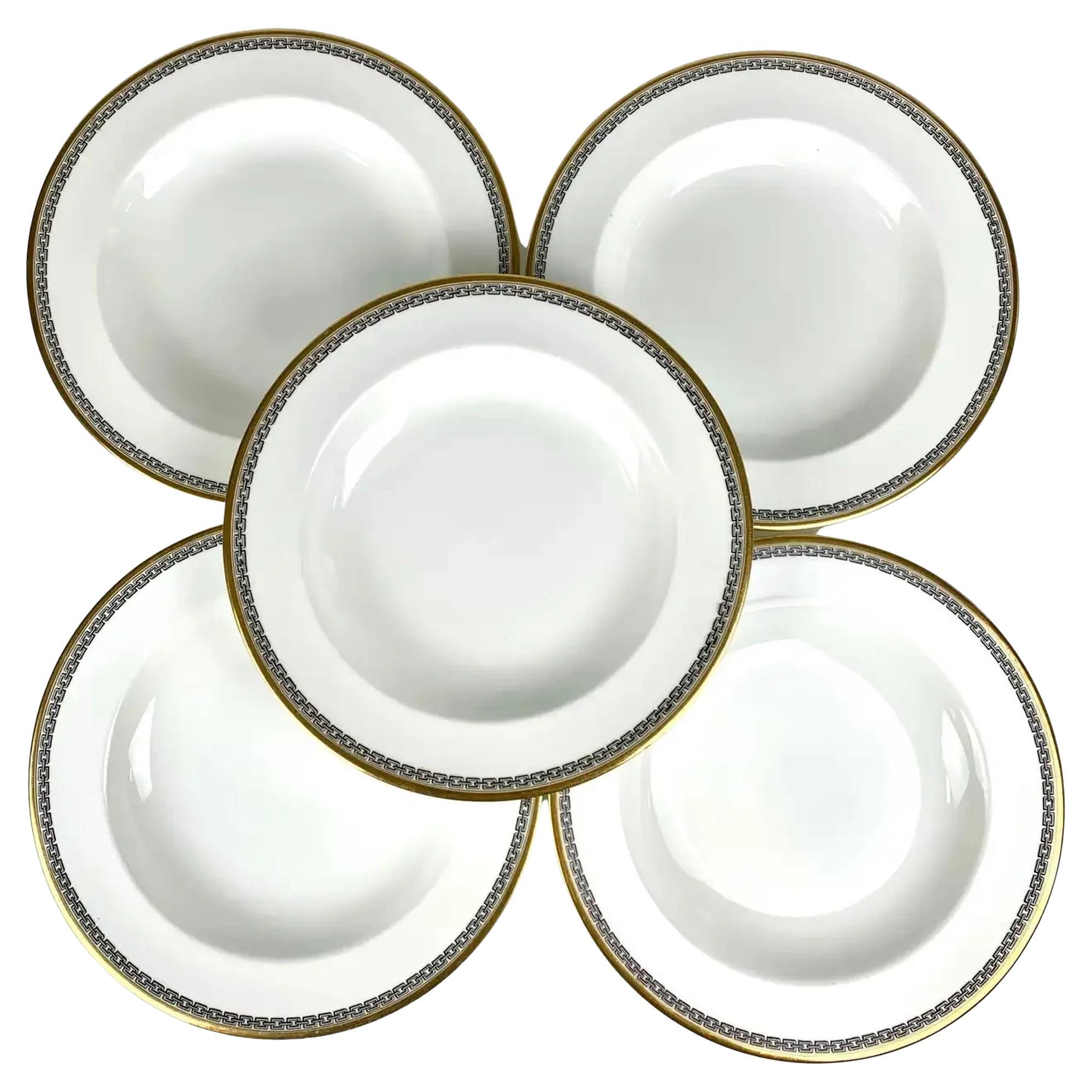 Docena de platos hondos de porcelana con borde de eslabones Minton Inglaterra, circa 1860 en venta