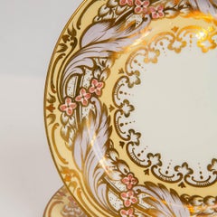 Dozen English Victorian Porcelain Dishes Painted Yellow and Purple
