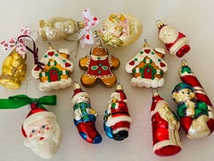 Douzaine d'ornements de Noël vintage en verre européen