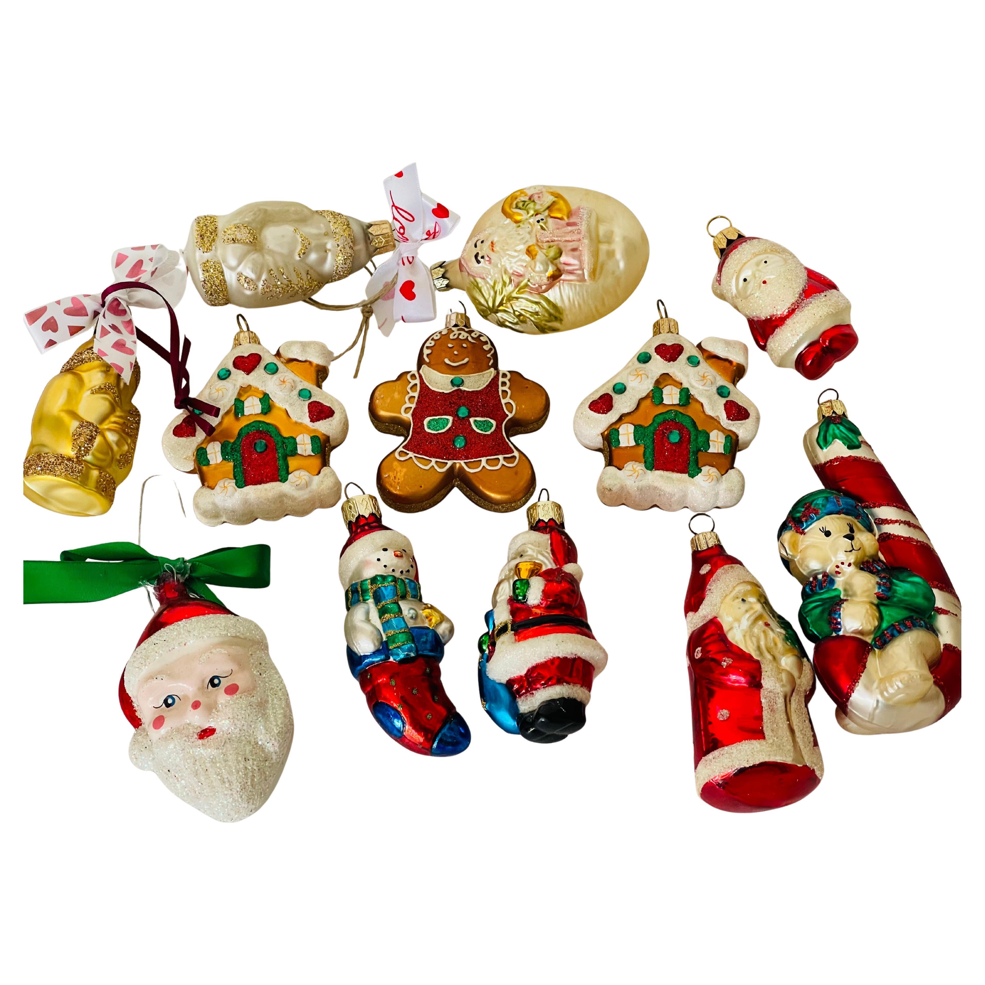 Dozzina di ornamenti natalizi in vetro europeo vintage