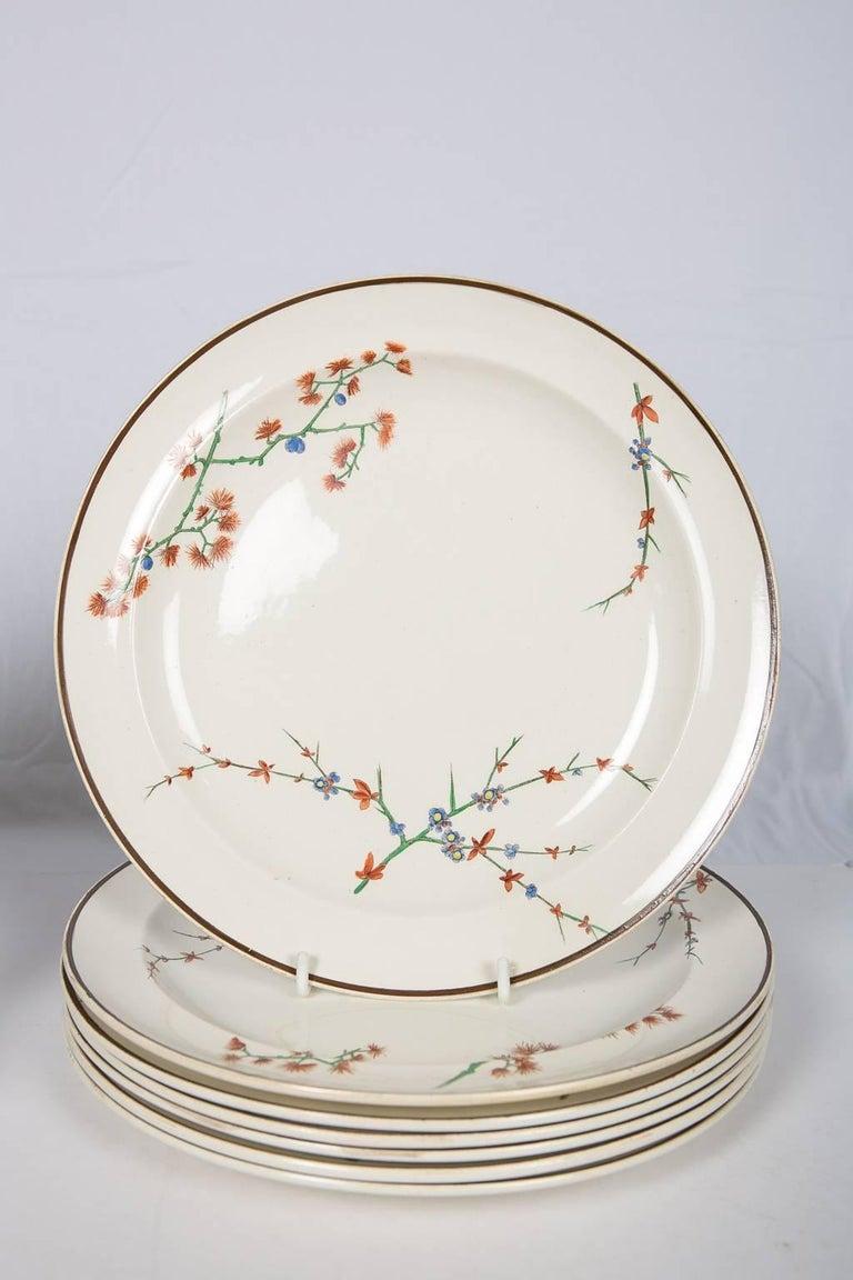 English Dozen Wedgwood Creamware Dinner Plates Thistle Design Made, Circa 1880 For Sale