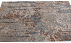 Hand-Knotted Wool and Silk Rug, Modern Design, Multi-Color, India
