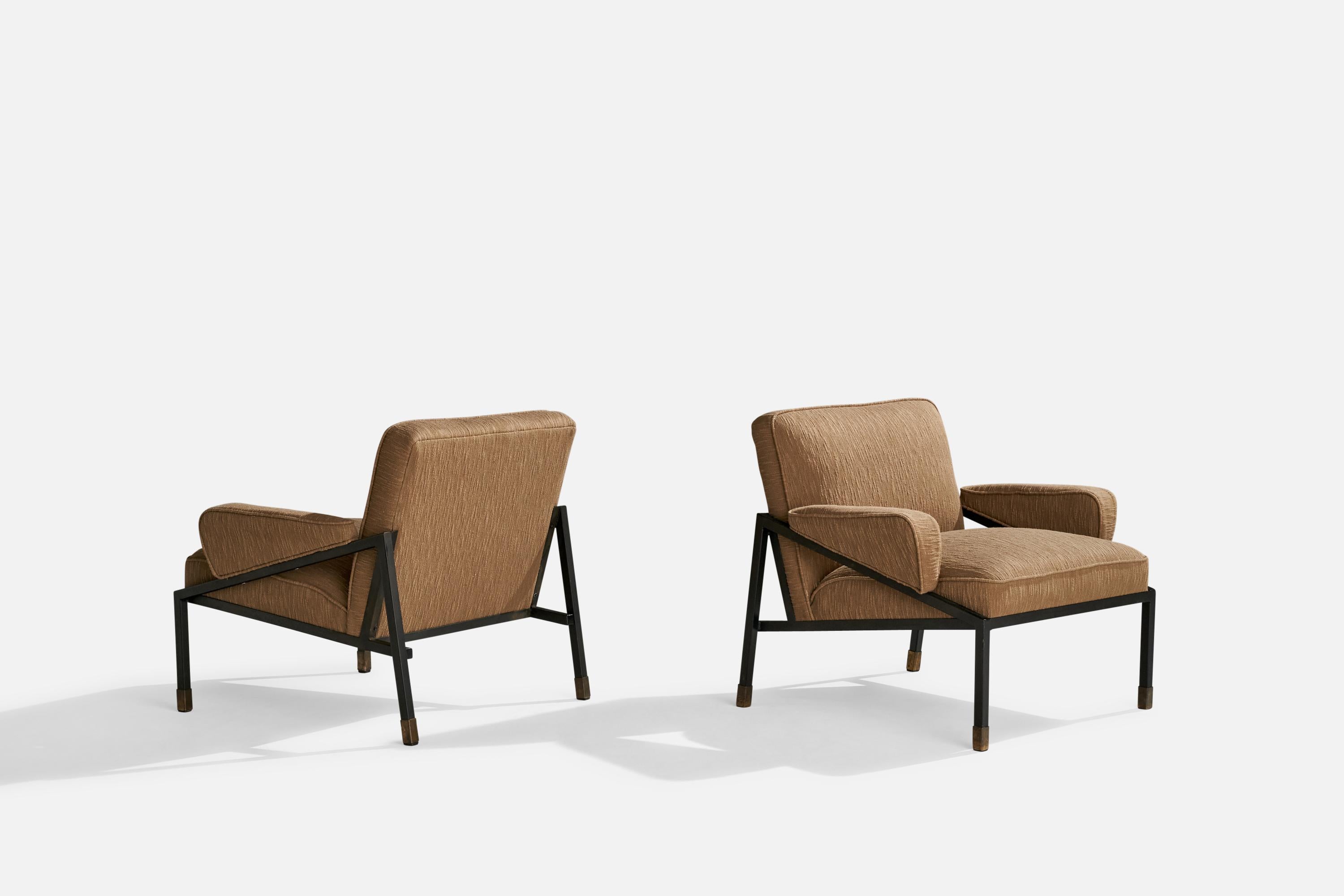 Mid-Century Modern D.R. Bates and Jackson Gregory, Jr, Lounge Chairs, Metal, Fabric, USA, 1955 For Sale