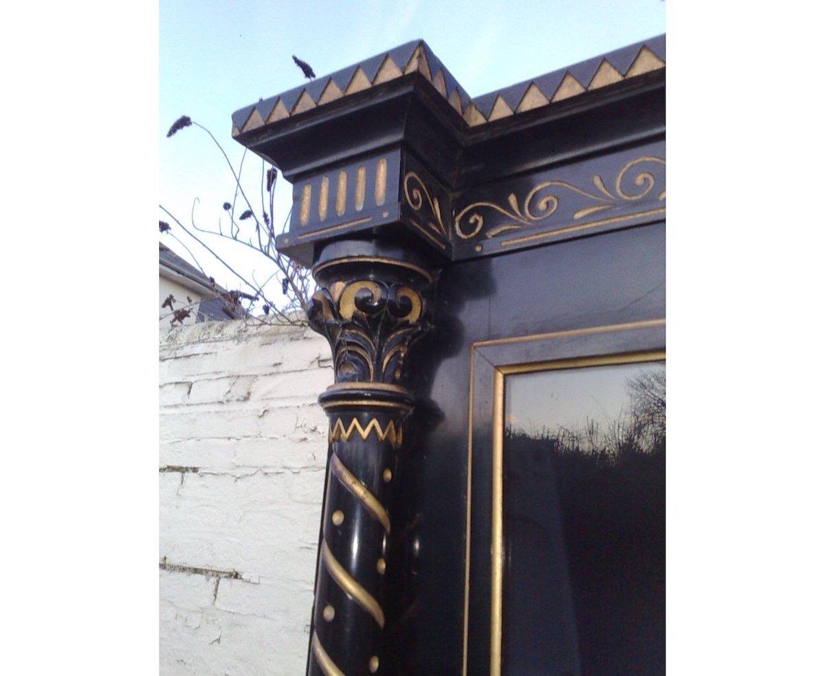 Dr C Dresser Attr. Aesthetic Movement Incised, Gilded & Ebonized Display Cabinet For Sale 1
