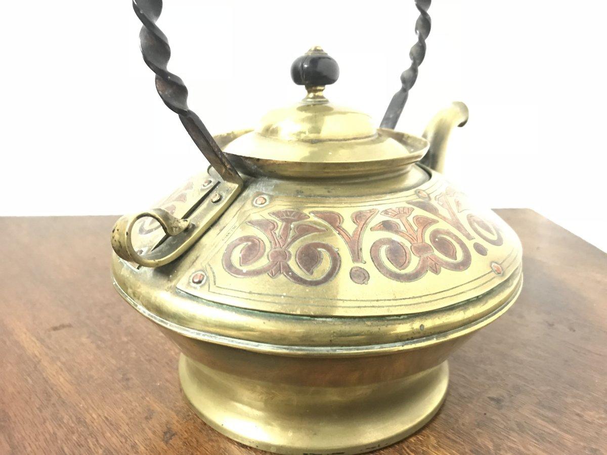 Dr C Dresser for Benham & Froud a Rare Brass and Copper Teapot For Sale 4