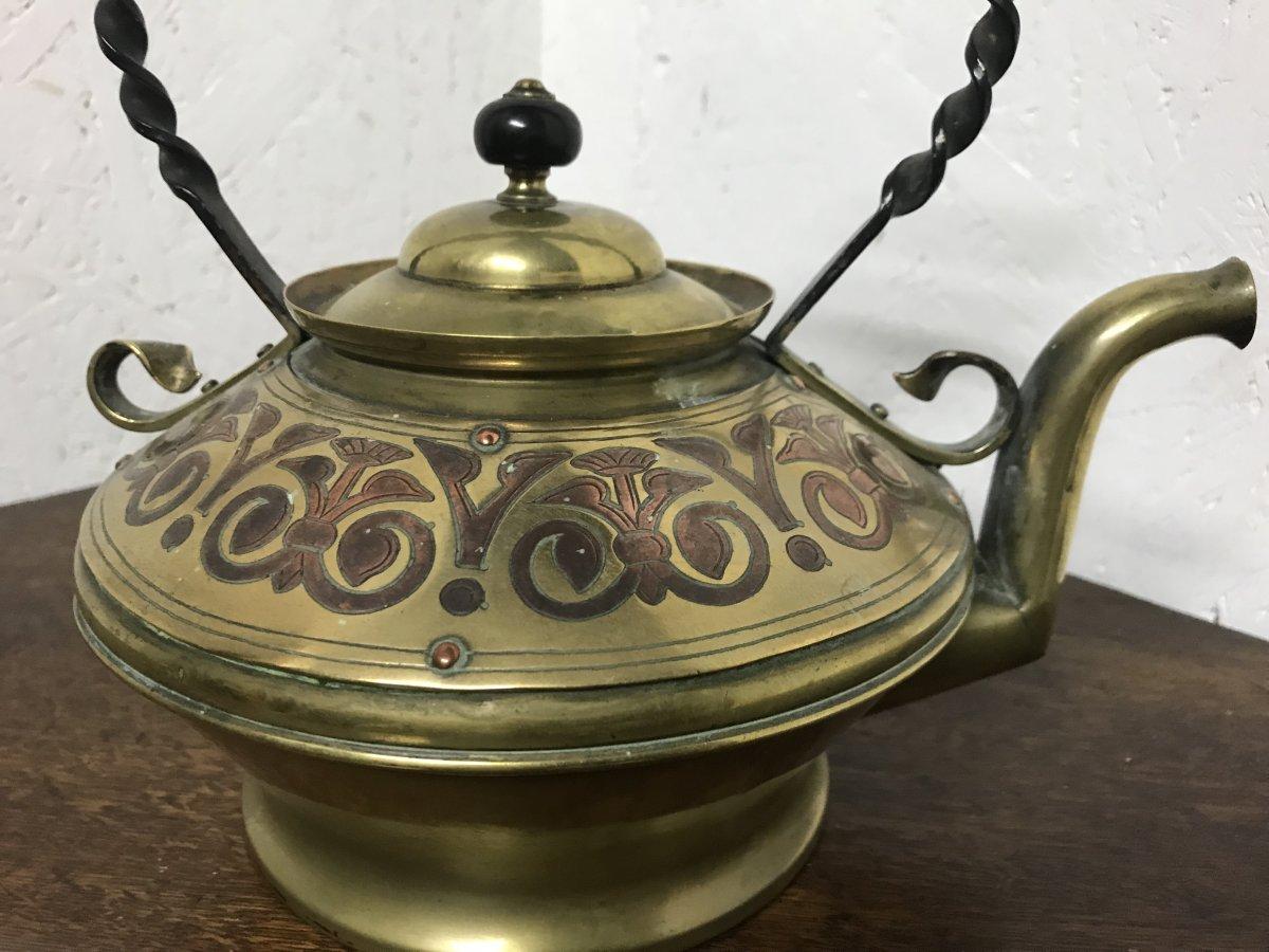 Dr C Dresser for Benham & Froud a Rare Brass and Copper Teapot For Sale 2