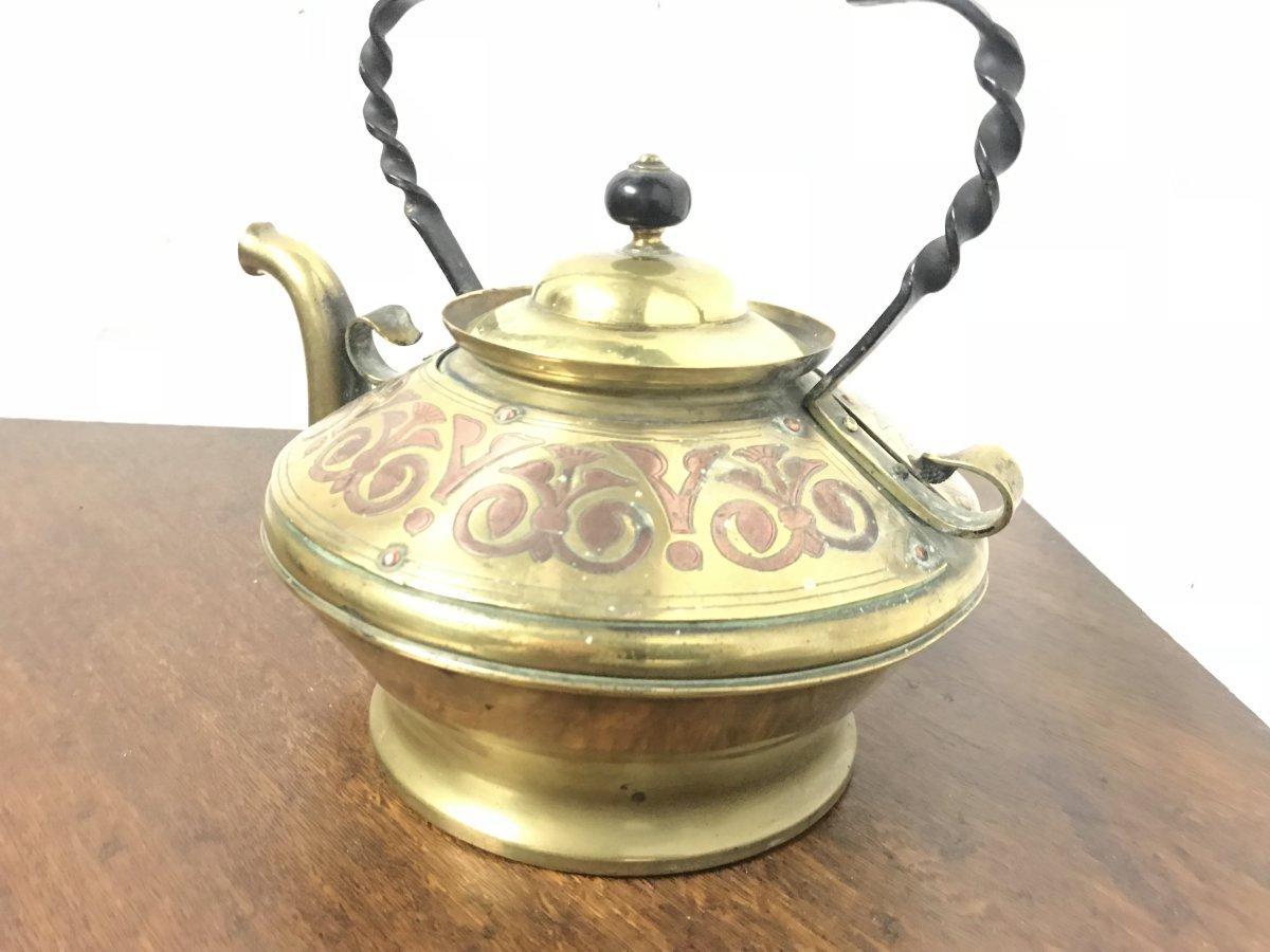 Dr C Dresser for Benham & Froud a Rare Brass and Copper Teapot For Sale 3