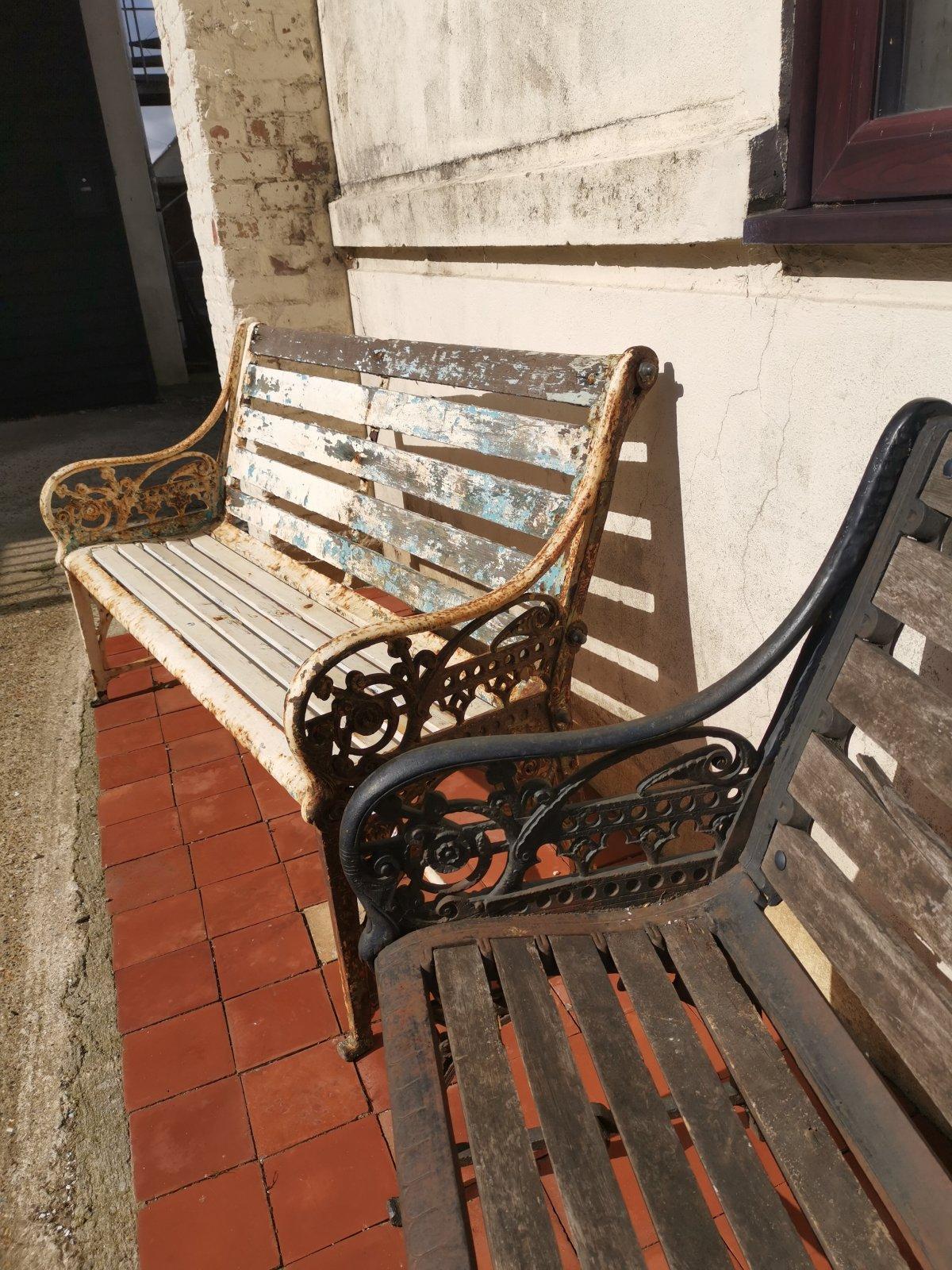 Dr C Dresser for Coalbrookdale Two ‘Medieval’ Pattern Cast Iron Garden Benches In Good Condition For Sale In London, GB