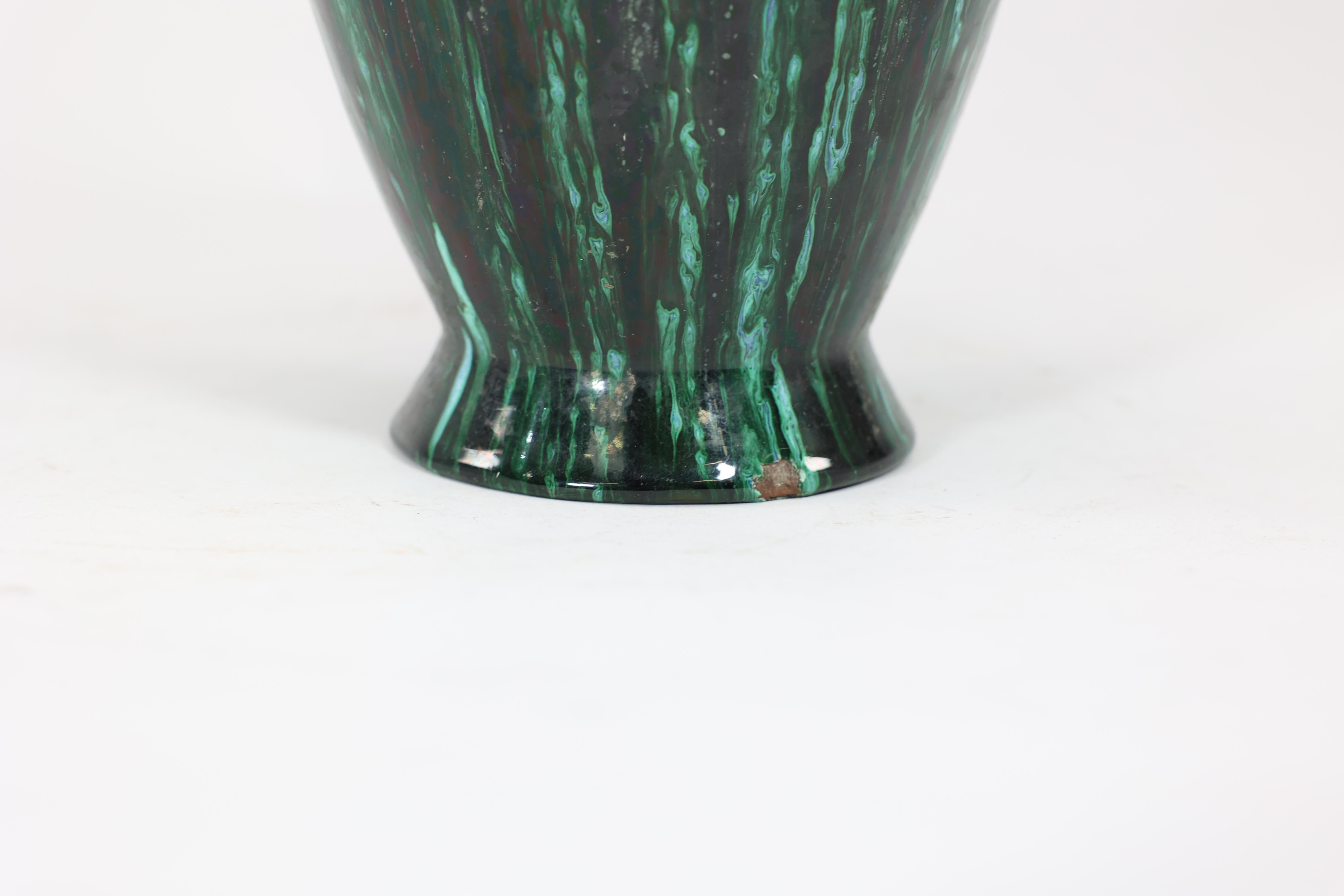 Dr C Dresser for Linthorpe A large vase with raining green and subtle blue glaze For Sale 2