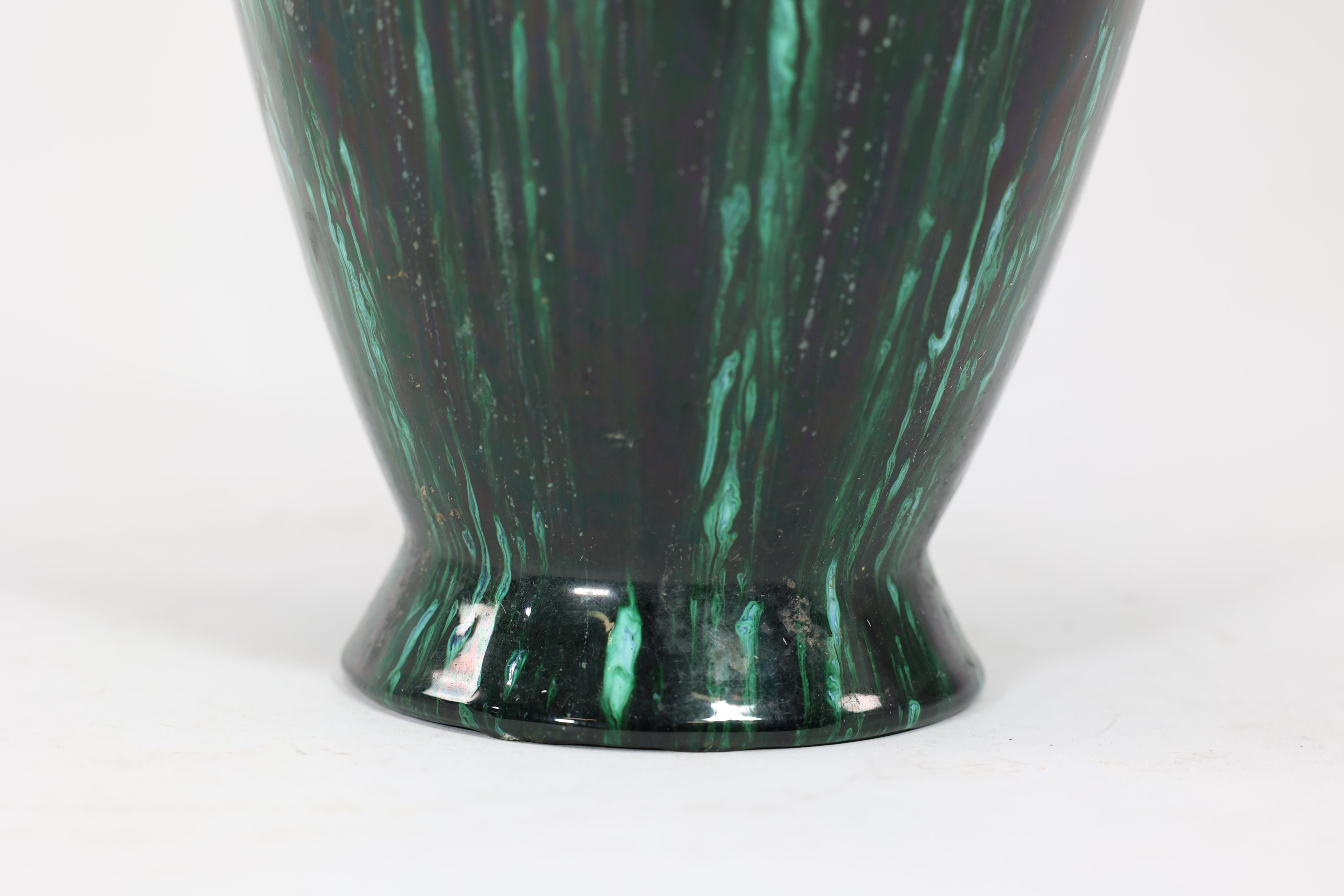 Dr C Dresser for Linthorpe A large vase with raining green and subtle blue glaze For Sale 1