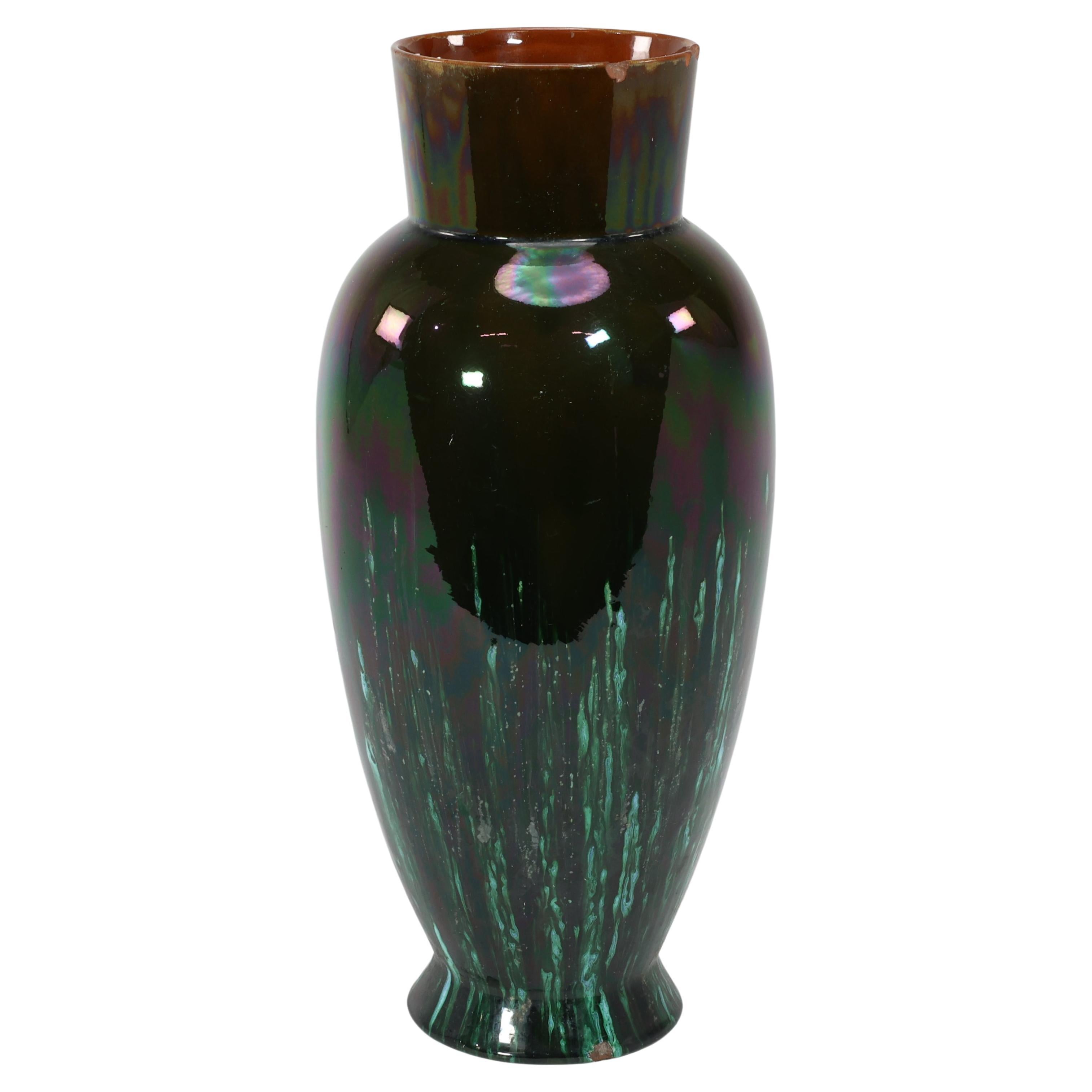 Dr C Dresser for Linthorpe A large vase with raining green and subtle blue glaze