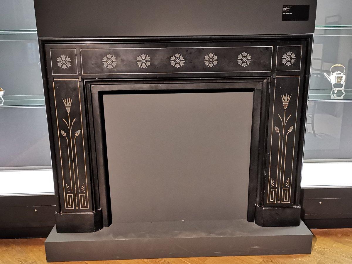 Dr C Dresser, Important Aesthetic Movement Marble Fire Surround with Bull Rushes For Sale 5