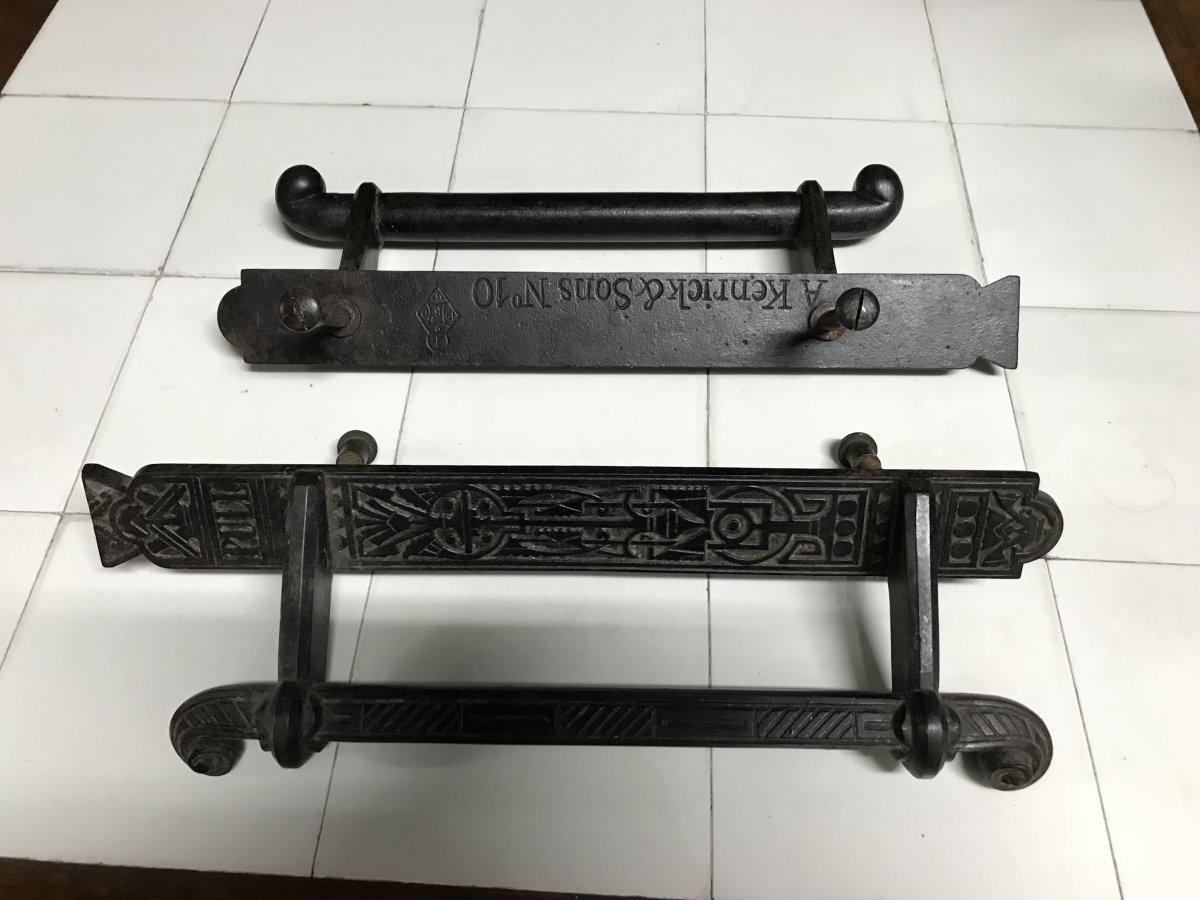 Dr C Dresser, for Kenrick A rare pair of Aesthetic Movement finely cast iron handles, with Torii-gate style pulls. Made by Kenrick and Sons iron works. This pair have the finest details I have seen on cast iron work. Kenrick and Dresser really got