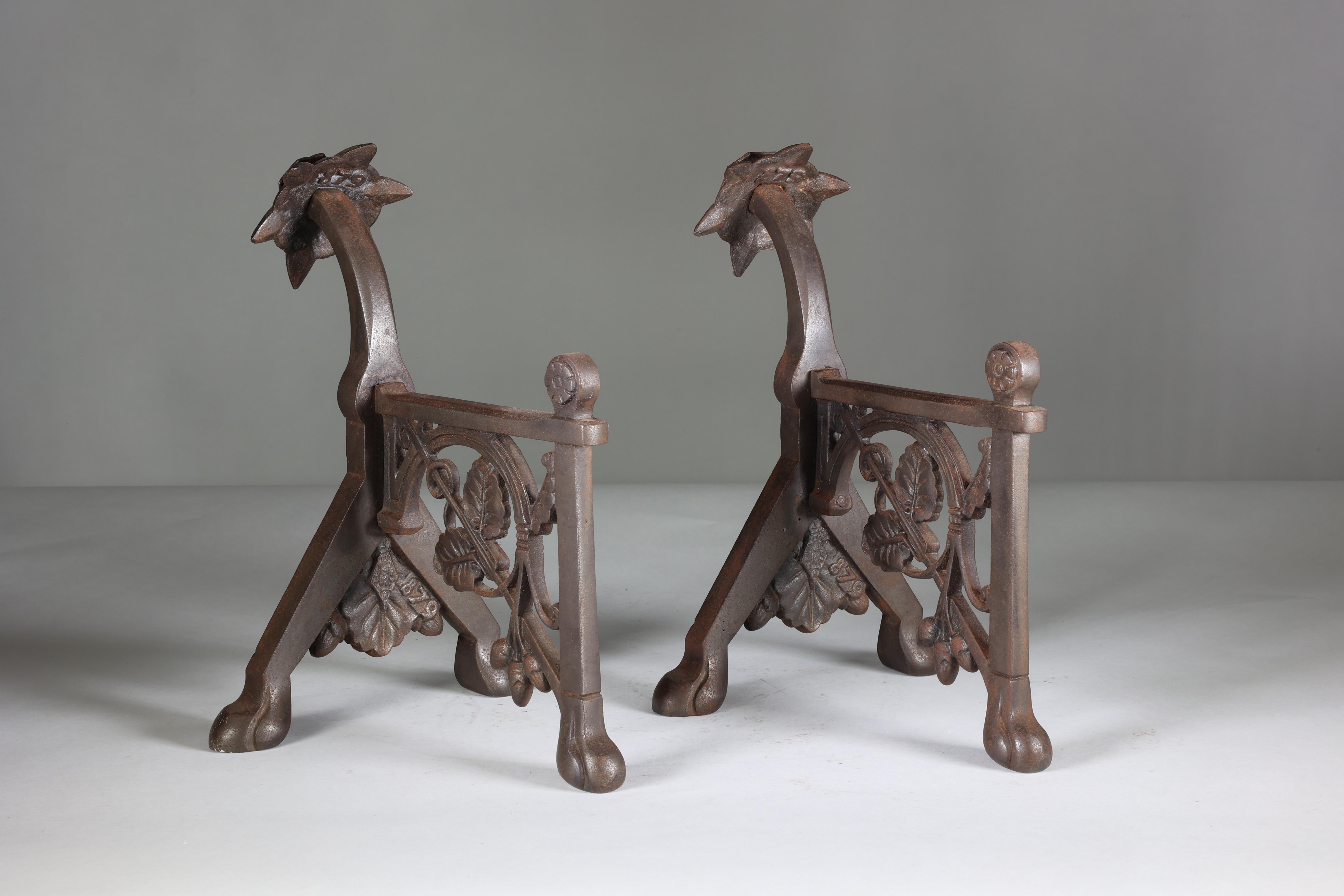 Dr C Dresser (style of). A pair of Arts and Crafts Cast Iron Fire Dogs For Sale 9