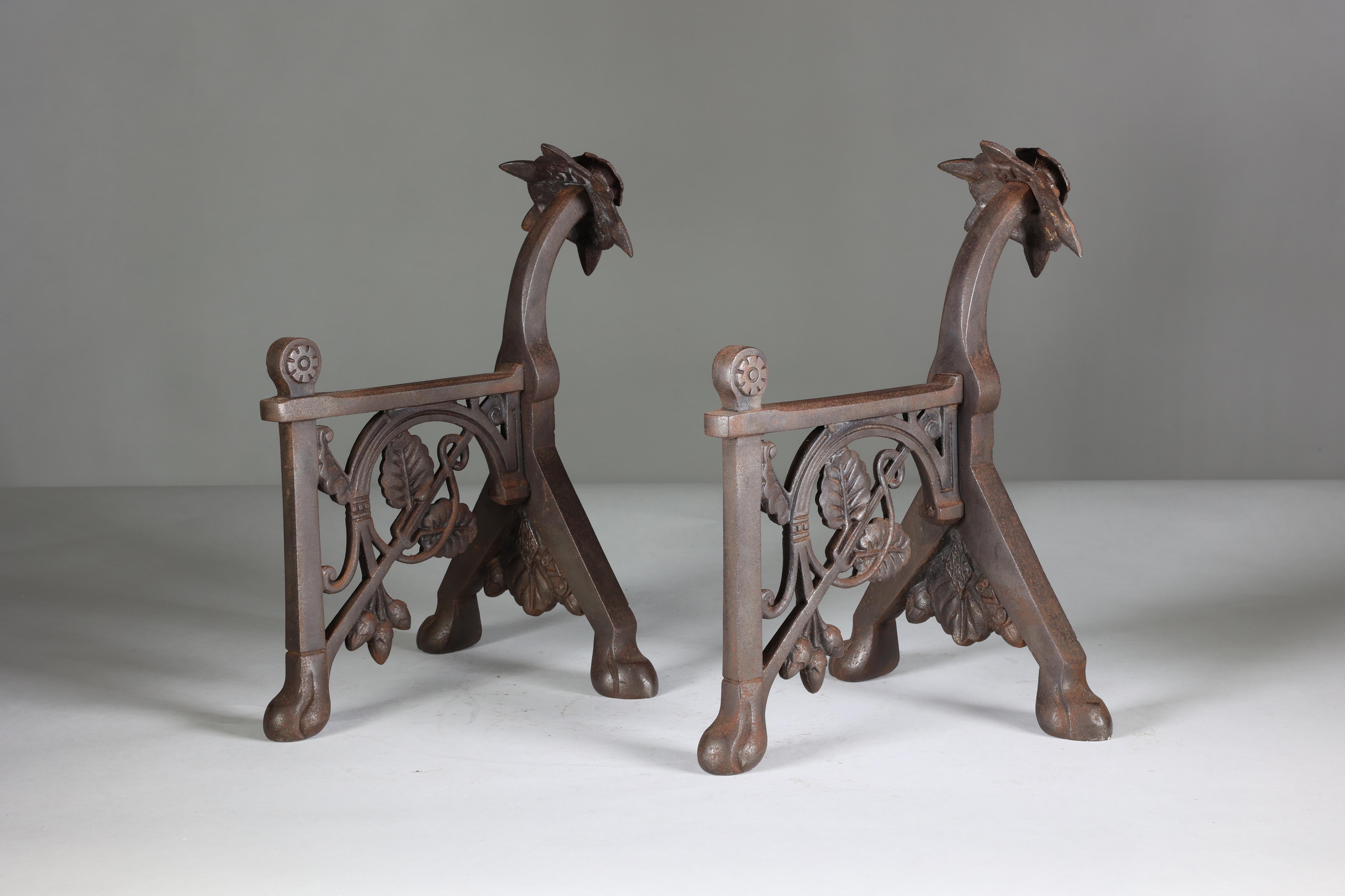 Dr C Dresser (style of). A pair of Arts and Crafts Cast Iron Fire Dogs For Sale 11