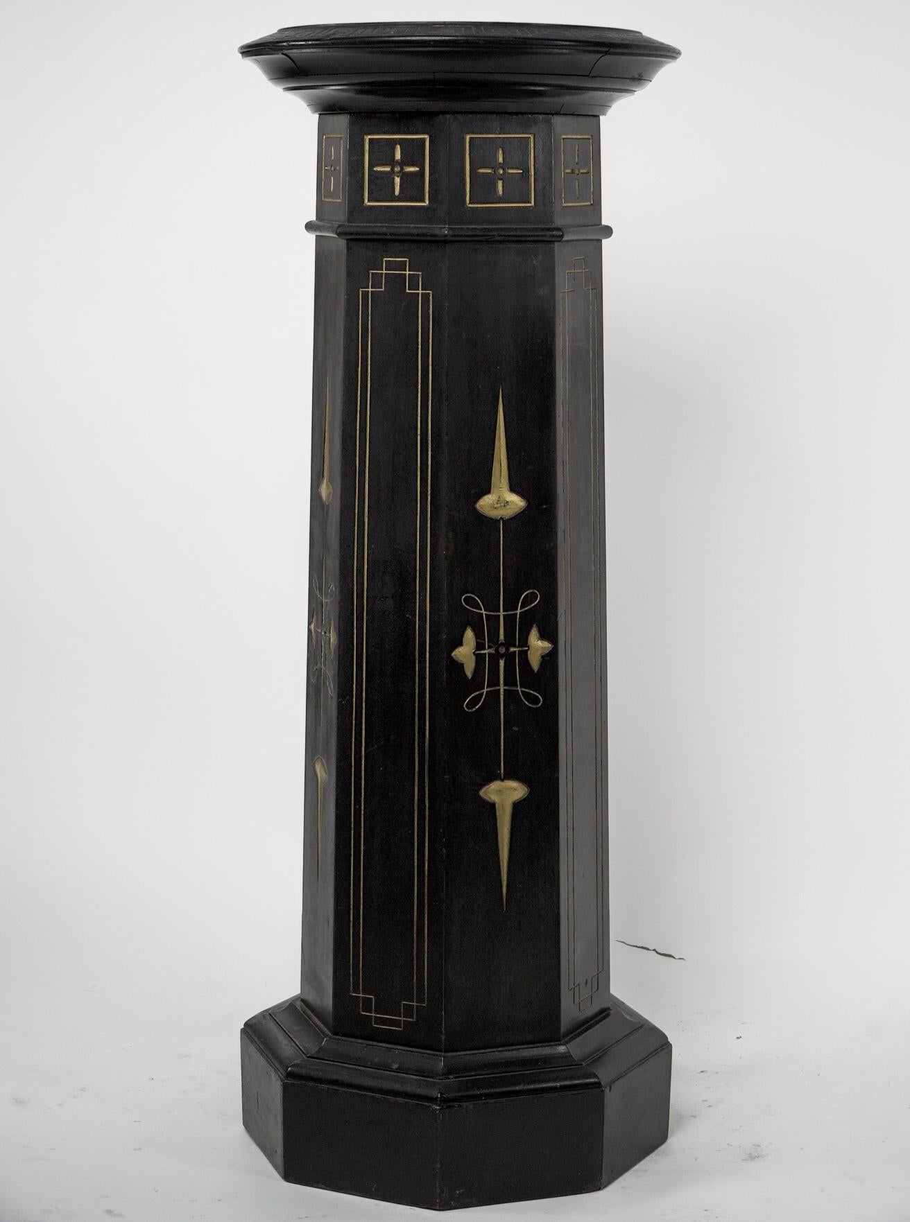 Aesthetic Movement Dr Christopher Dresser An ebonized and gilded pedestal torchère For Sale