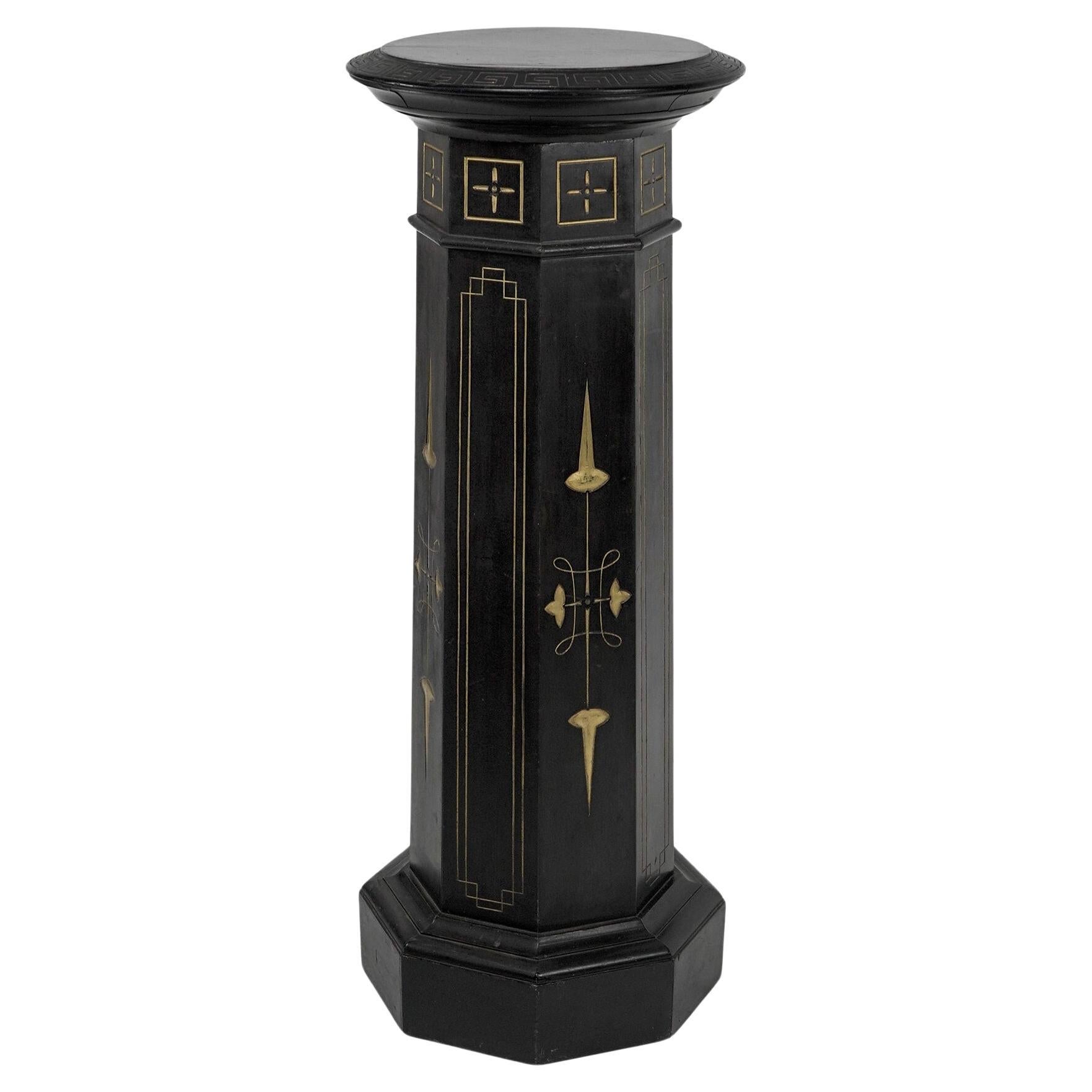 Dr Christopher Dresser An ebonized and gilded pedestal torchère For Sale