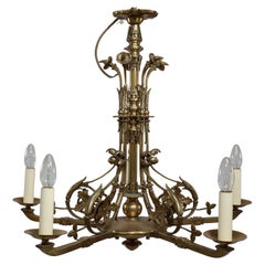 Dr Christopher Dresser (manner). An Aesthetic Movement brass five arm chandelier