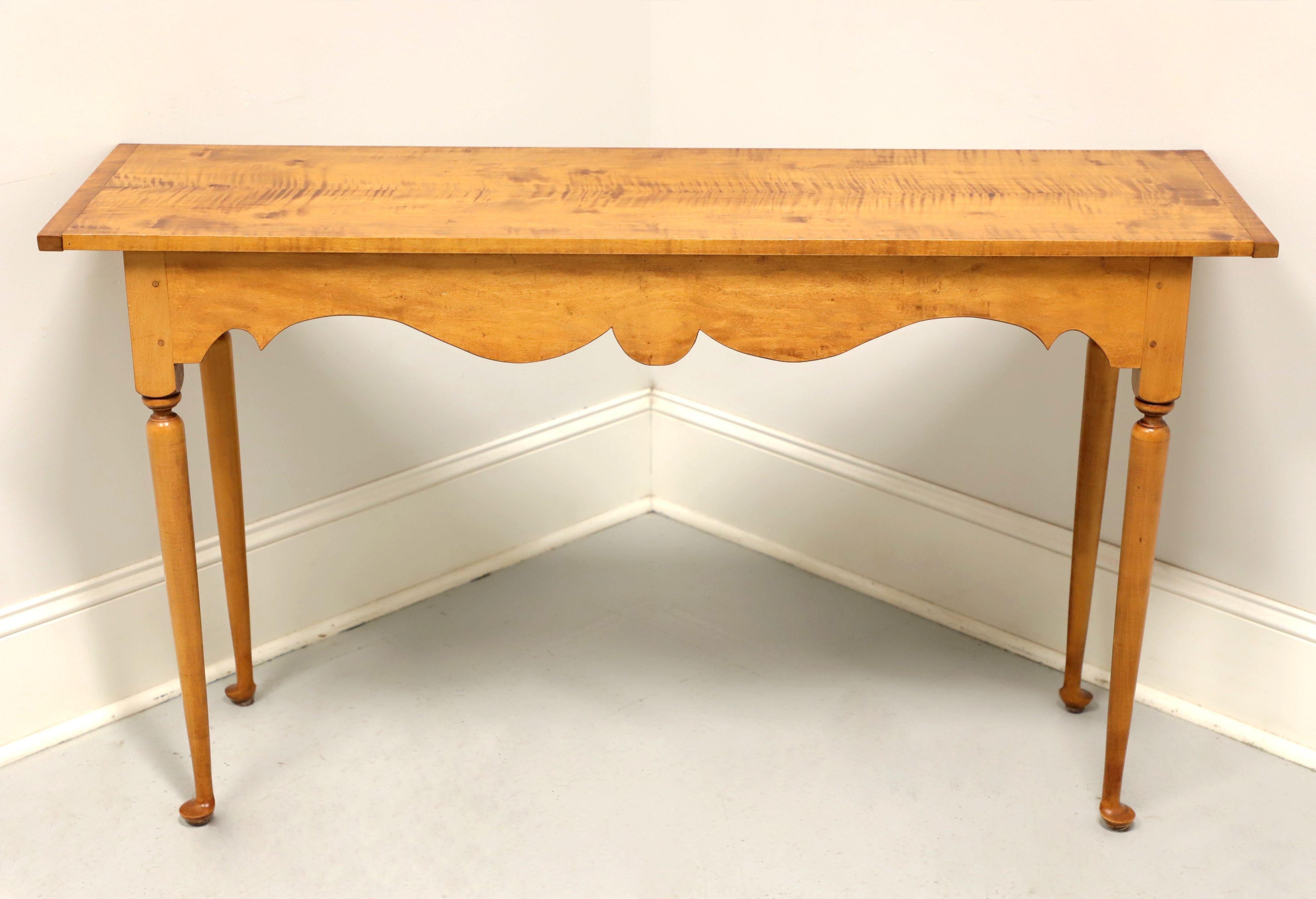 An American Colonial style console table by D.R. Dimes, of Strafford, New Hampshire, USA. Maple with tiger maple top, their 