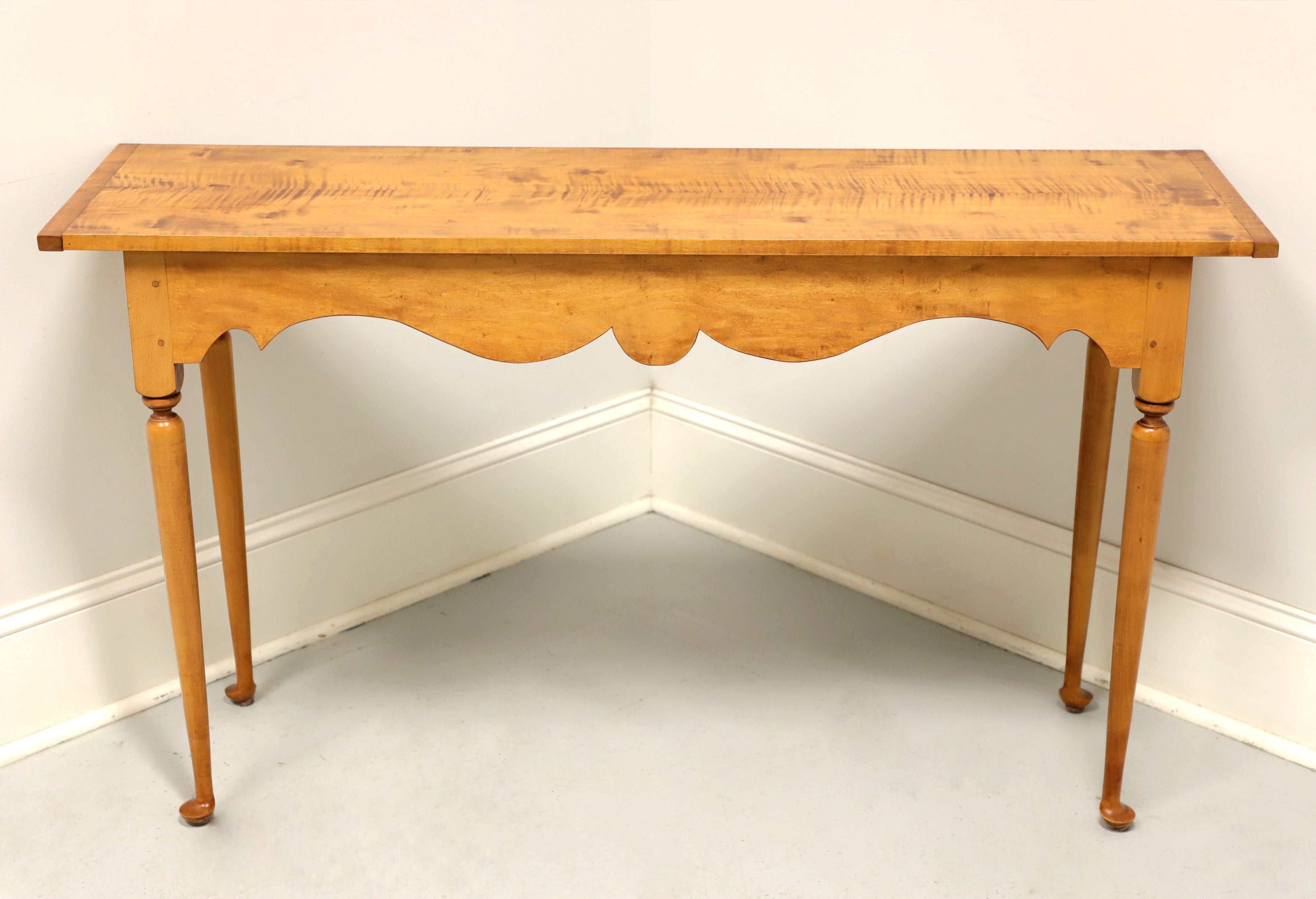 An American Colonial style console table by D.R. Dimes, of Strafford, New Hampshire, USA. Maple with tiger maple top, their 