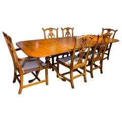 D.R. Dimes Tiger Maple Double Pedestal Dining Table with Two Leaves & Six Chairs