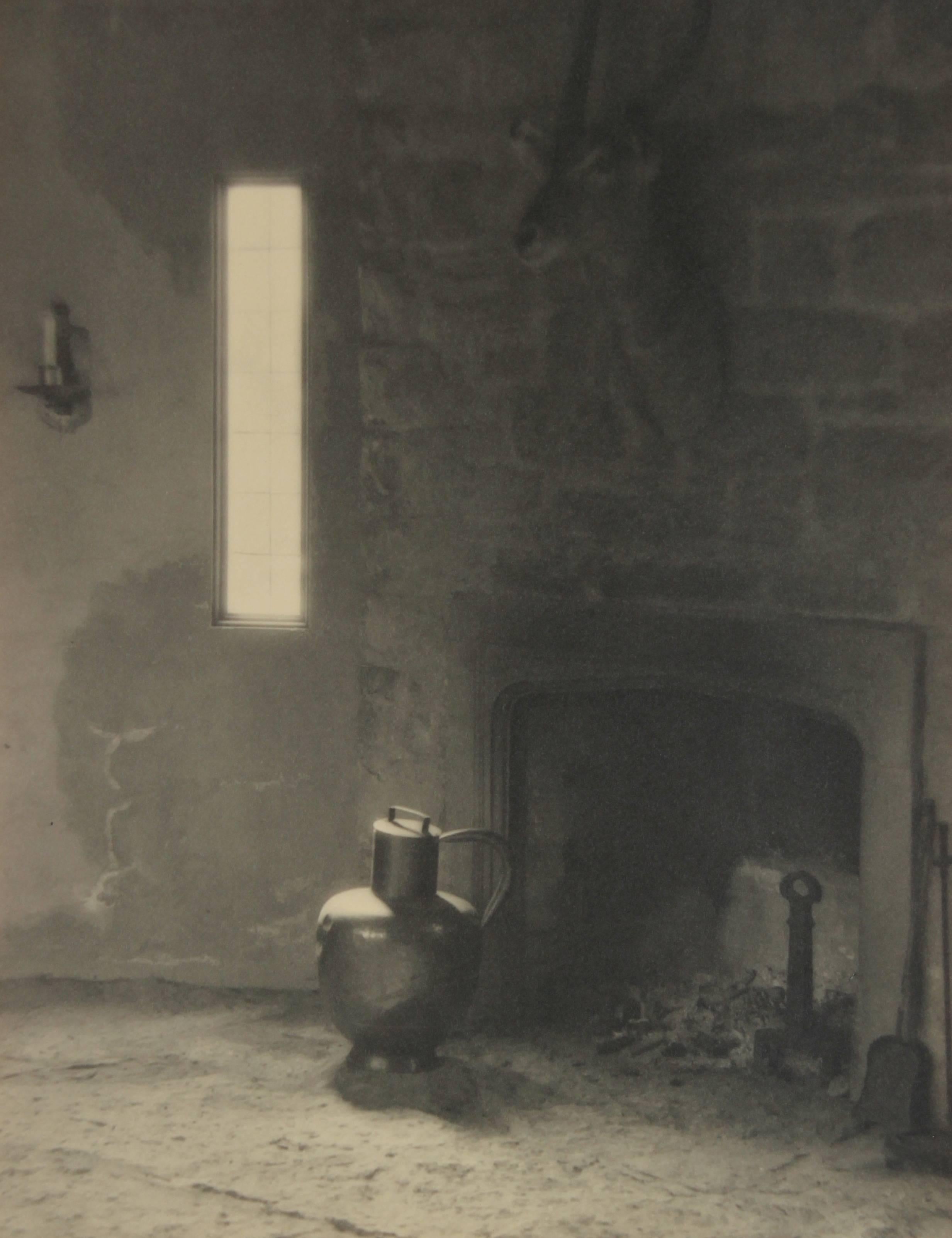 Dr. F.W. Buraky Black and White Photograph - Shadowy Interior Fireplace, Silver Gelatin Photograph, Circa 1920s