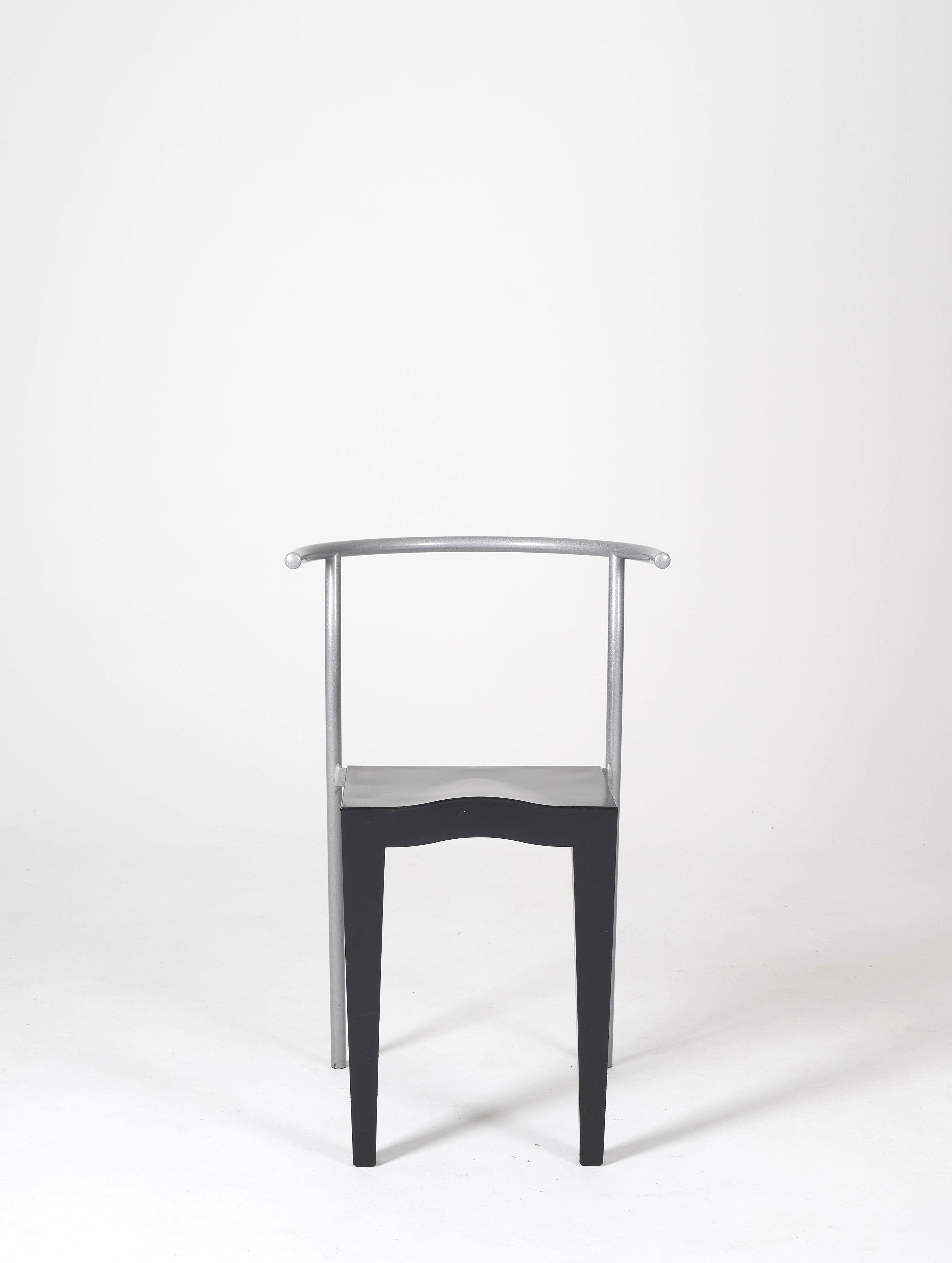 Black chair Dr Glob by Philippe Starck for Kartell. Italy 1988. Seat in polypropylene and base in varnished steel. 2 available.