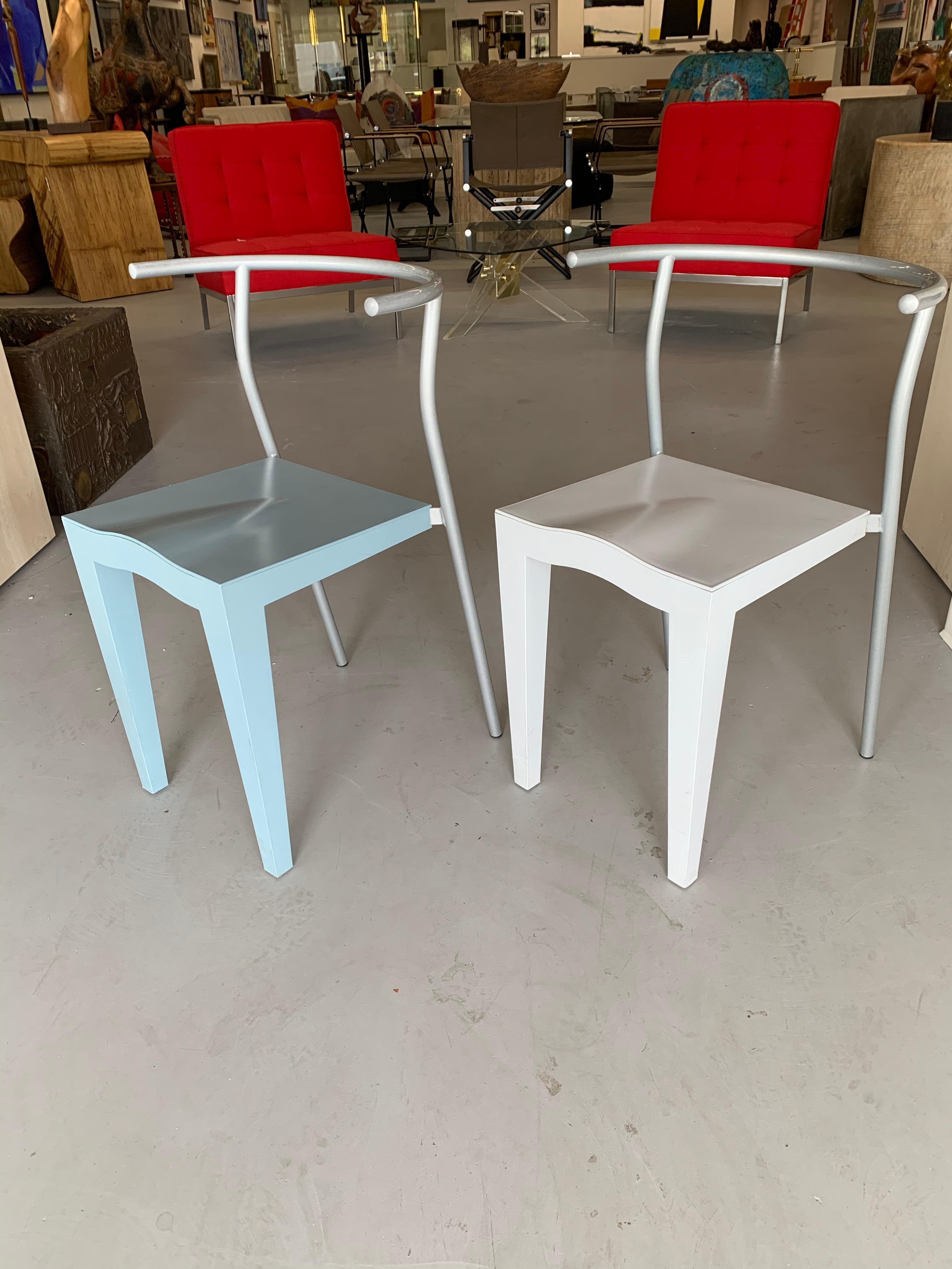 A pair of Dr Glob chairs for Kartell by Philippe Starck. Vintage 1980s. In good condition but age and use related scuffs and marks. These are two different complimentary colors.