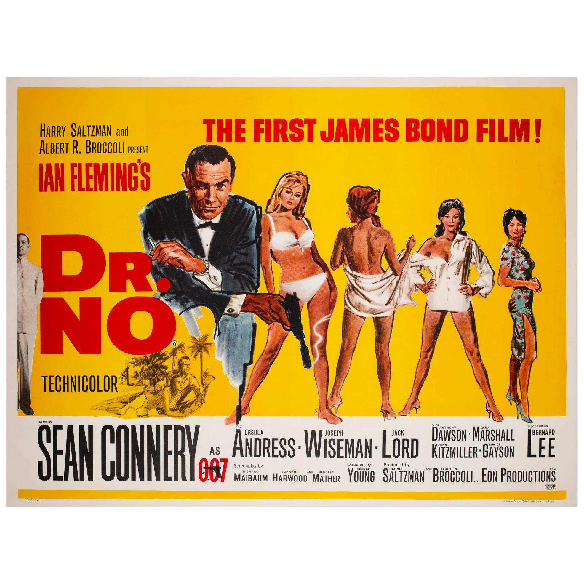 "Dr No", 1962 UK Quad Film Movie Poster, Mitchell Hooks, James Bond
