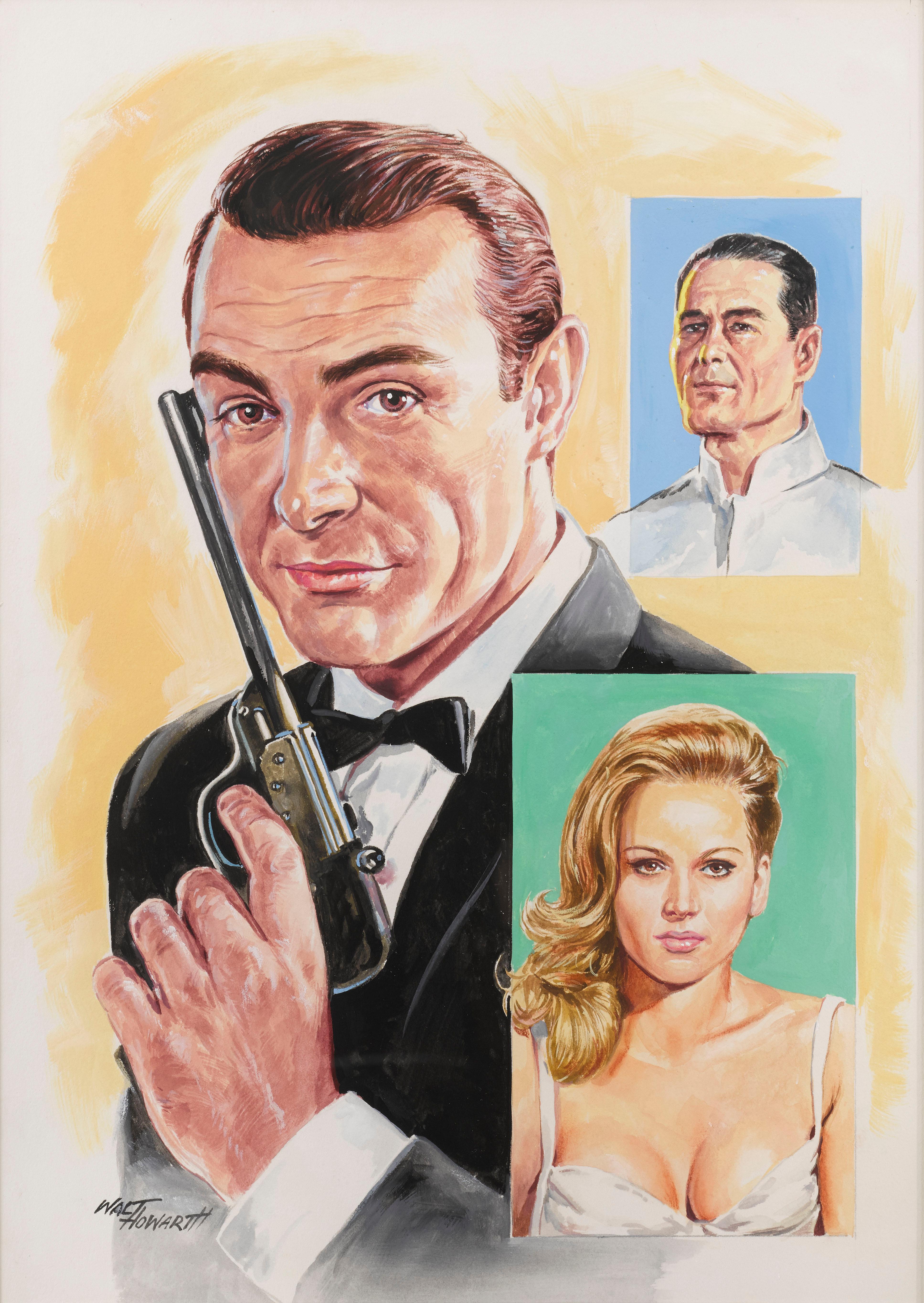 Original Artwork for the jigsaw puzzle commissioned by Arrow Games in 1967. Gouache on artboard by Walt Howarth (1928-2008)
Dr. No starring Sean Connery is the first James Bond film in 1962, based on the 1958 novel of the same name by Ian Fleming.