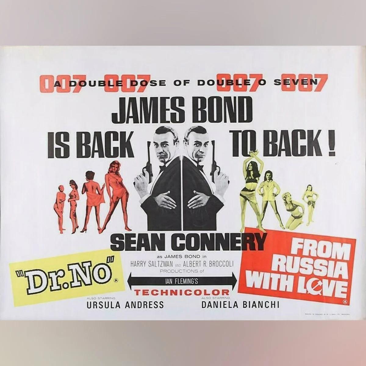 Dr. No / From Russia With Love (1965R)
Original British Quad (30 X 40 Zoll)

Bei diesem Plakat handelt es sich vermutlich um das erste britische Quad-Bond-Doppelgängerplakat. Als zusätzliche Attraktion ist dieses besondere Plakat der maschinellen