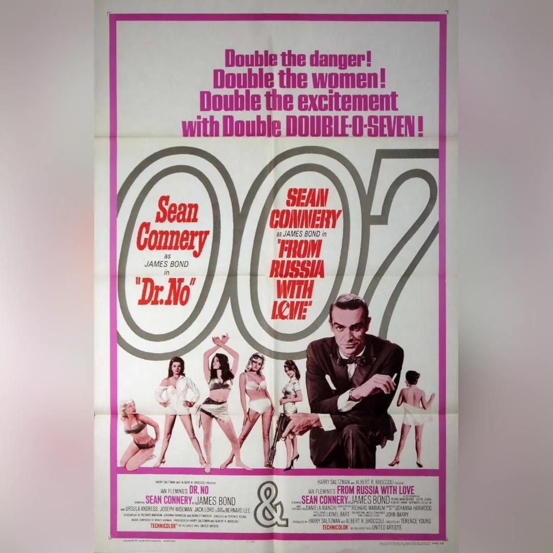 Dr. No / Dalla Russia con amore (1965r)
Foglio unico originale USA (27 X 41 pollici)

Poster a doppio foglio del 1965 della riedizione statunitense di Billing. 

Sean Connery è James Bond, doppio pericolo ed eccitazione!
Si tratta di una locandina