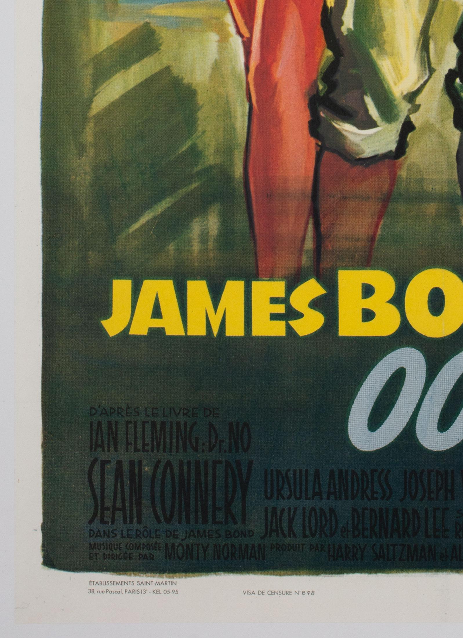 20th Century Dr No Original French James Bond Film Poster, Boris Grinsson, 1963 For Sale