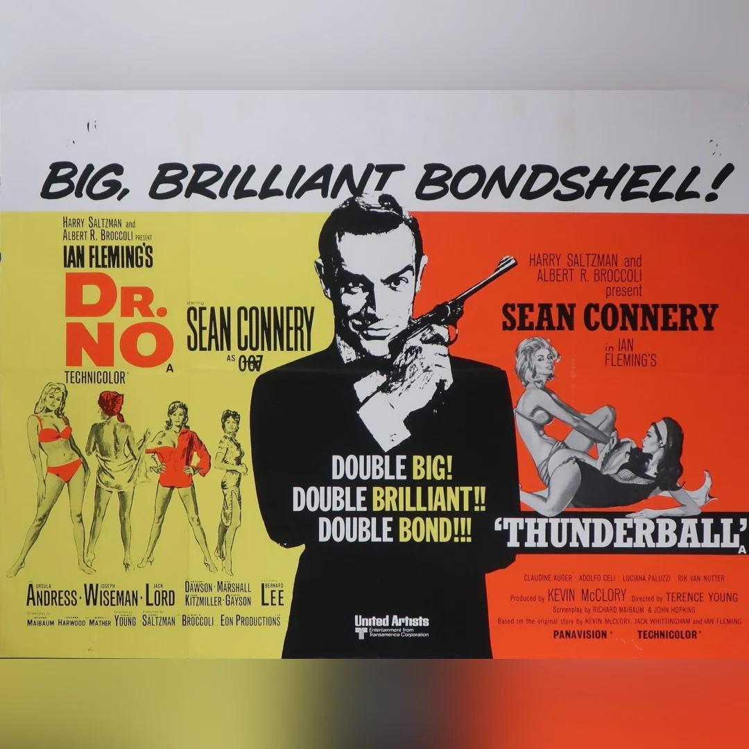 Dr. No / Thunderball (1970's RR)
Original British Quad (30 X 40 Inches)

Réédition originale des années 1970, rare quadruple James Bond UK pour Dr. No & Thunderball.

Il s'agit d'une affiche originale produite par le studio pour être affichée dans