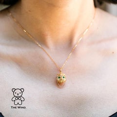 Dr. Owl Emerald Pendant Necklace 14K Yellow Gold with White Gold Glasses