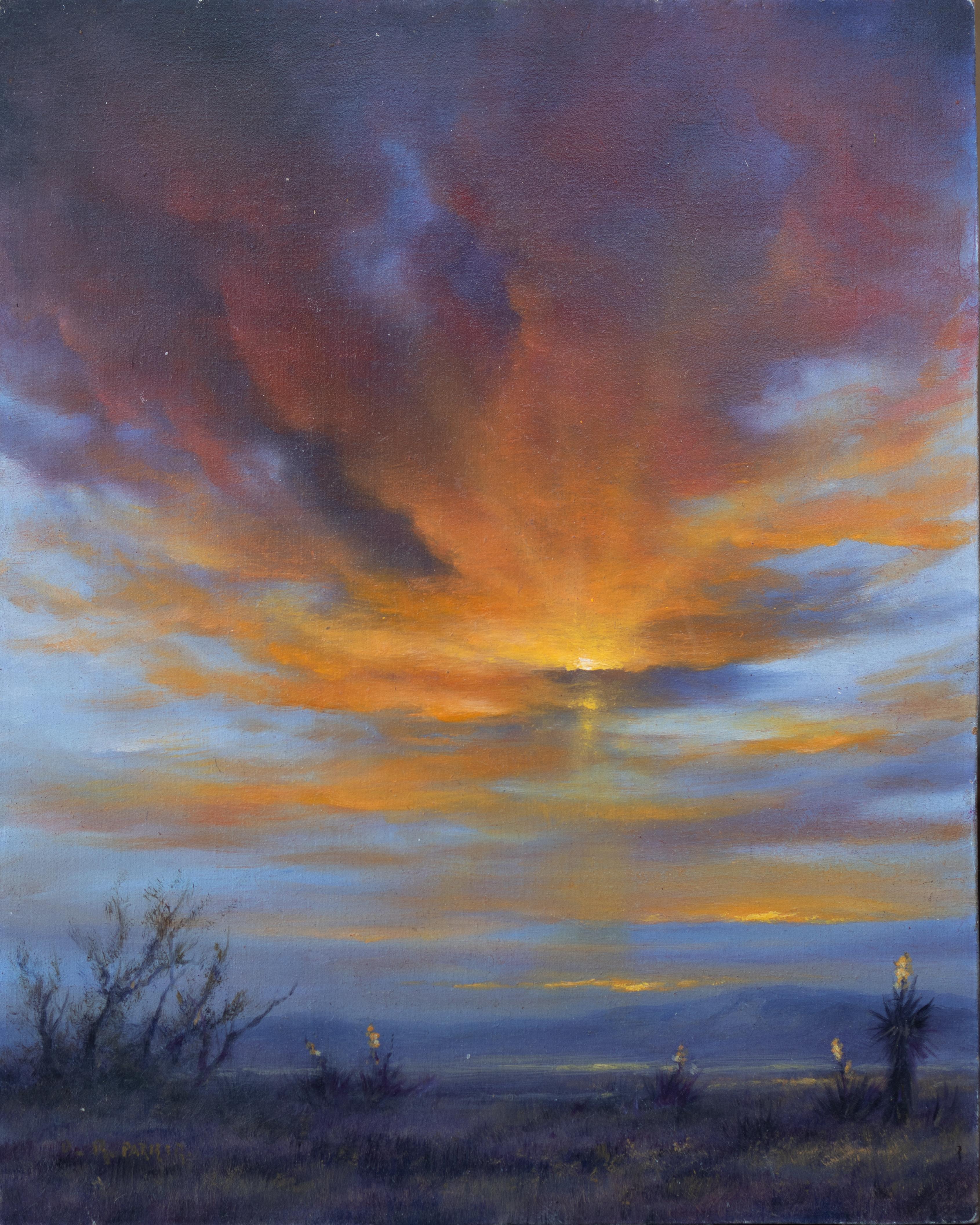 D.R. Parker Landscape Painting - Purple Desert Sunset Scene with Yucca