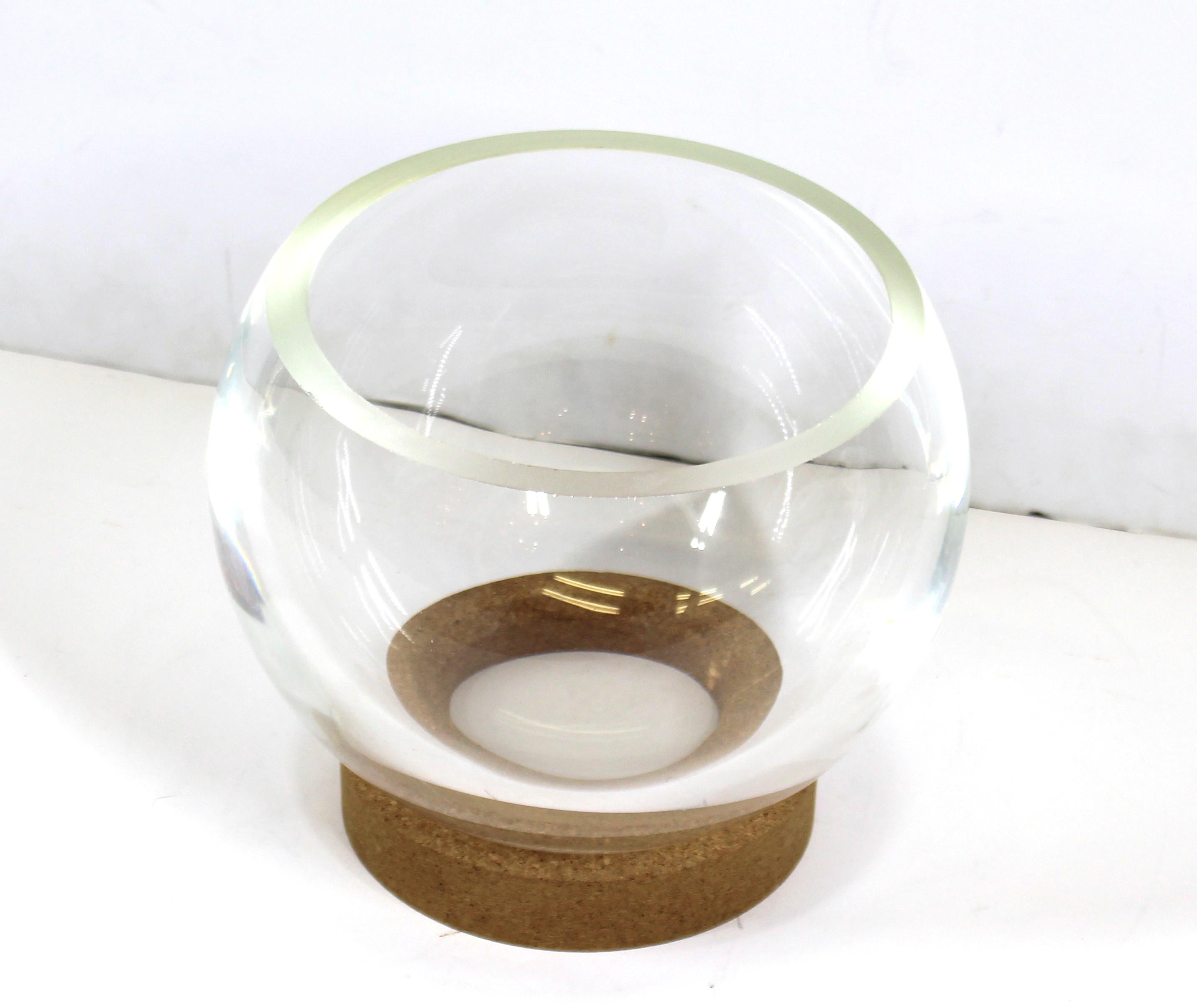 Industrial Dr. Peter Schlumbohm Modernist Glass Bowl On Cork Base For Sale