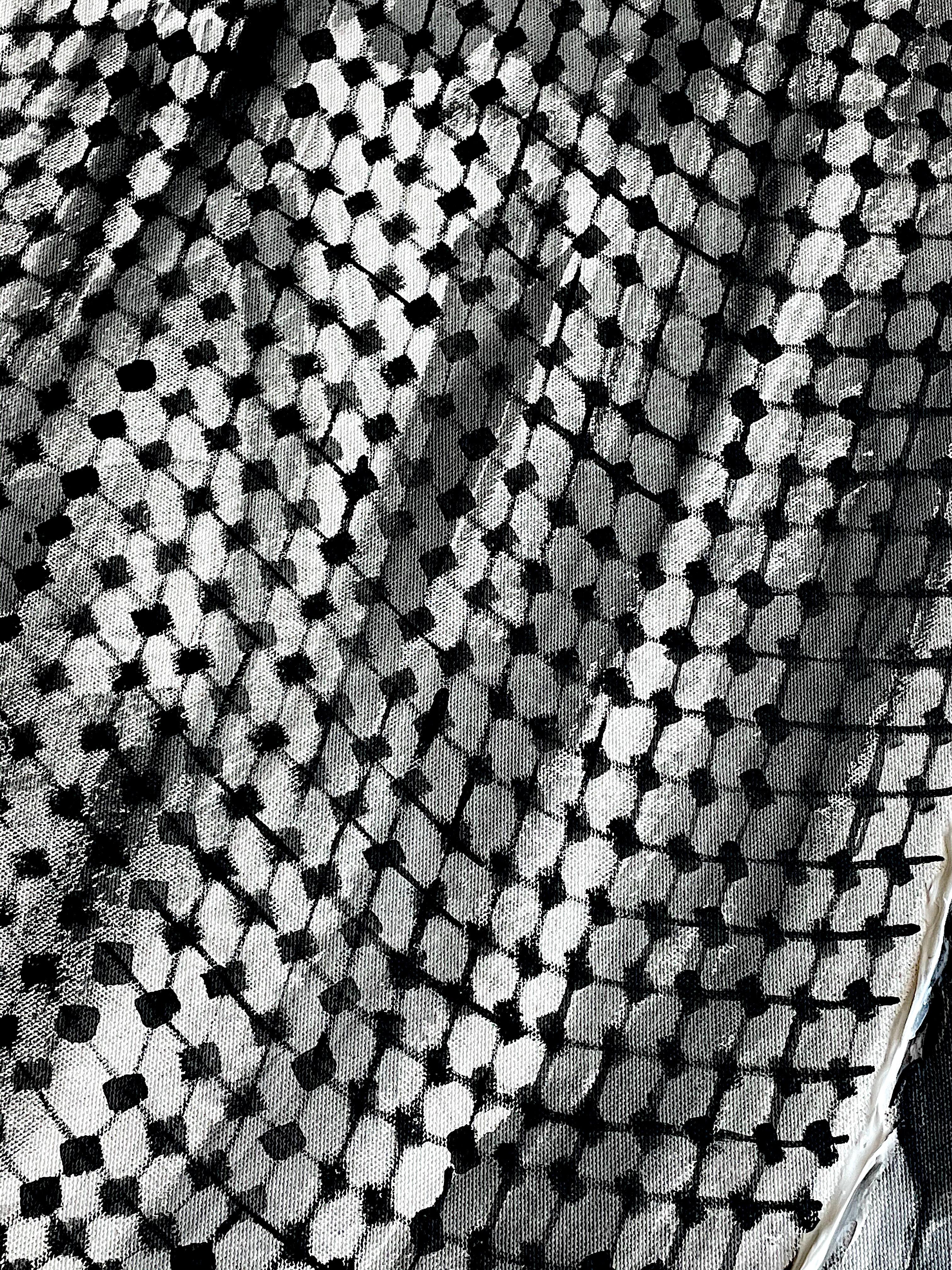 Camouflage II veiled in a masculine keffiyeh embodies empowerment, strength and confidence, and gazes directly at her gazer, disrupting the masculine gaze that is based on dualities.
