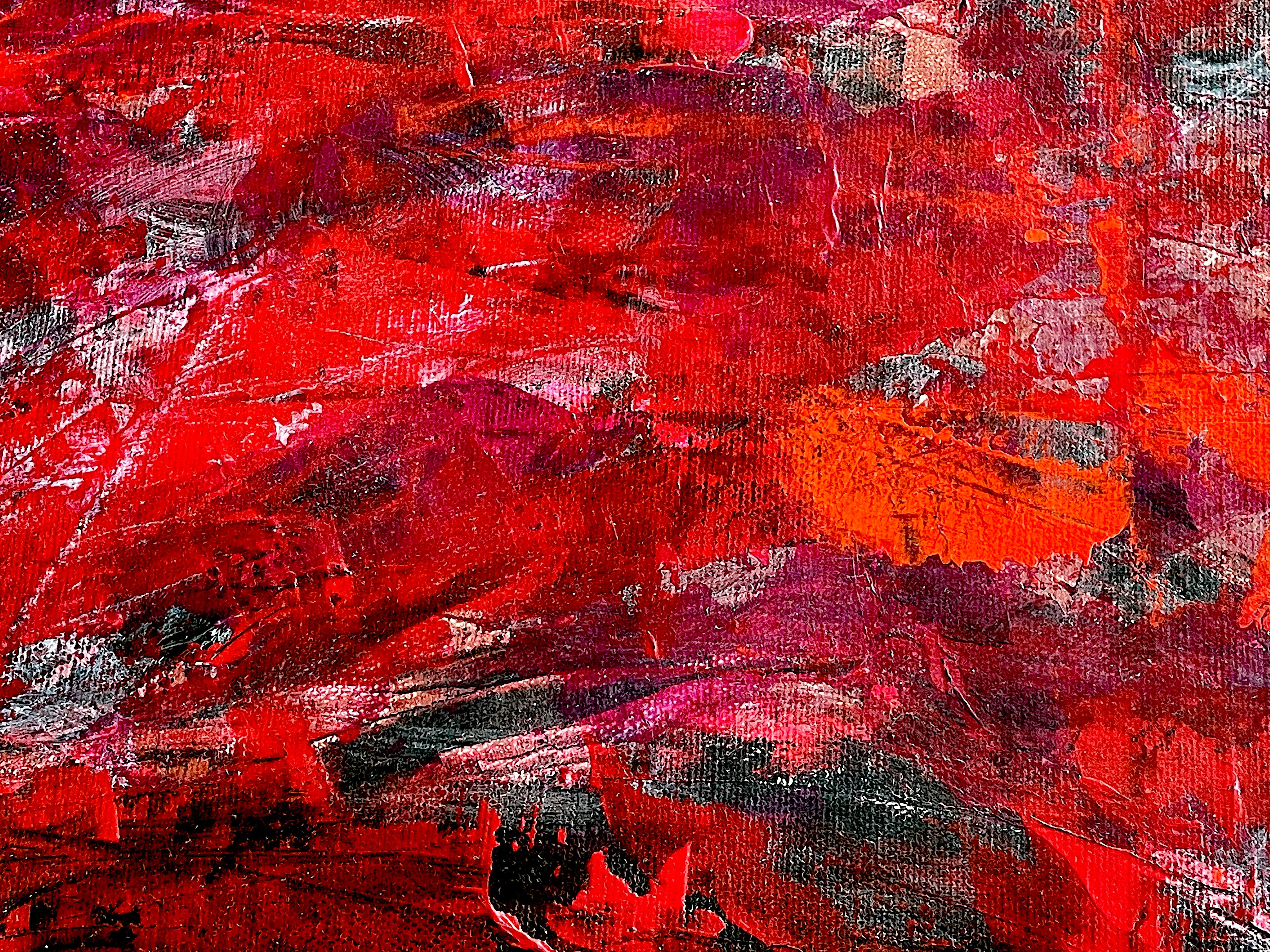 Camouflage IV voices her identity as  empowered and independent. I want the spectator of my work to meander and marvel through the values and intensities, the fissures and overindulgences of the textured, encrusted deposits and strata of blood reds