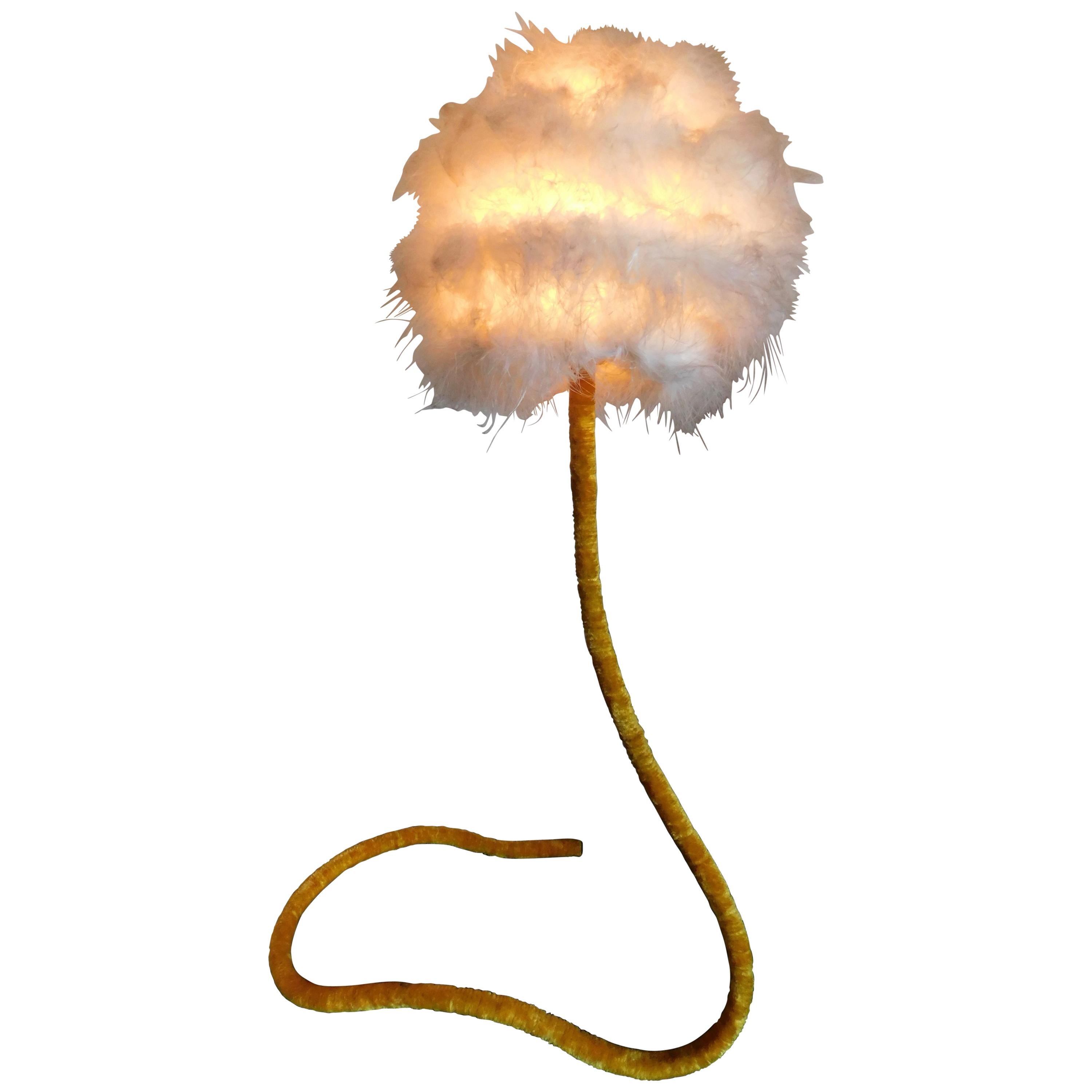 Dr Seuss-Esque Vintage French Feather and Velvet Table Lamp For Sale