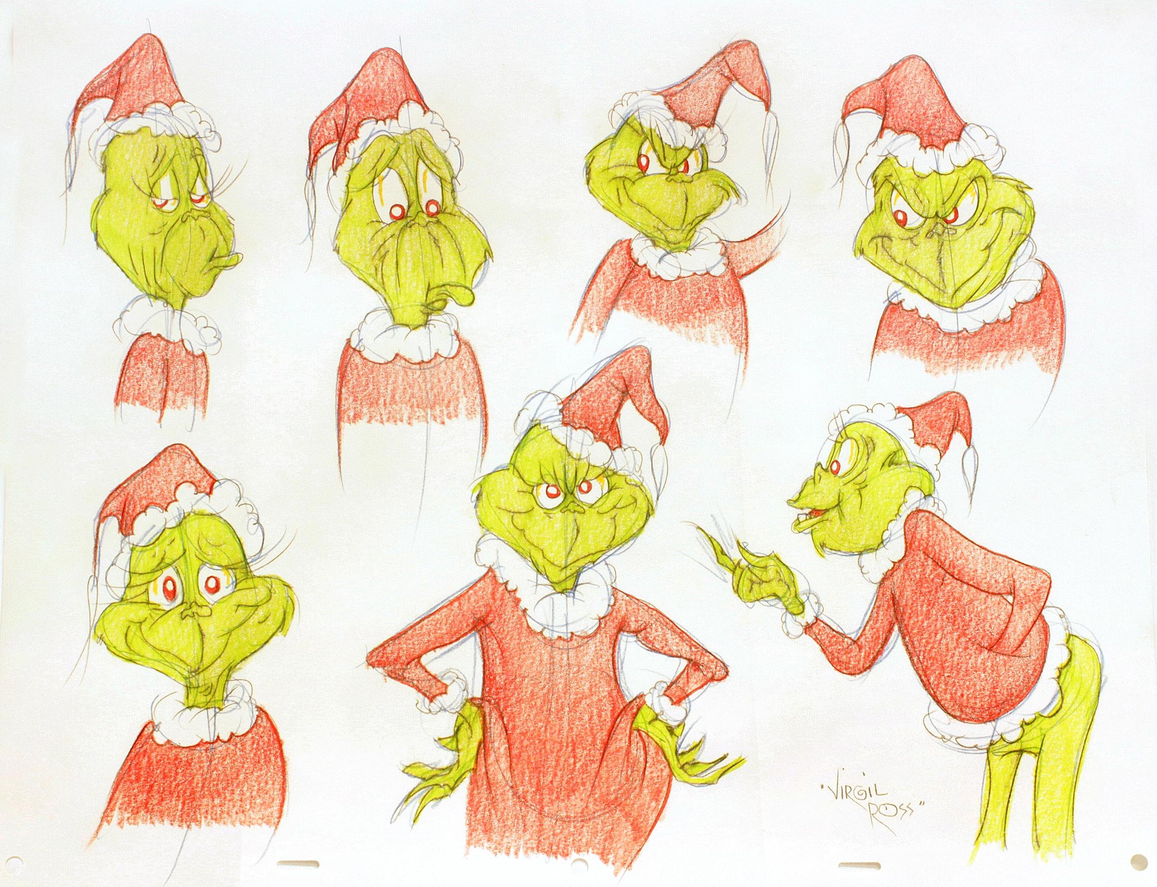 Author: GEISEL, Theodore: (Dr. Seuss) ( Virgil Ross ). 

Title: How The Grinch Stole Christmas. (Seven Original drawings).

Publisher: Warner Brothers Studios, (c.1990's)

Description: Seven Original Drawings Of The Grinch. 17