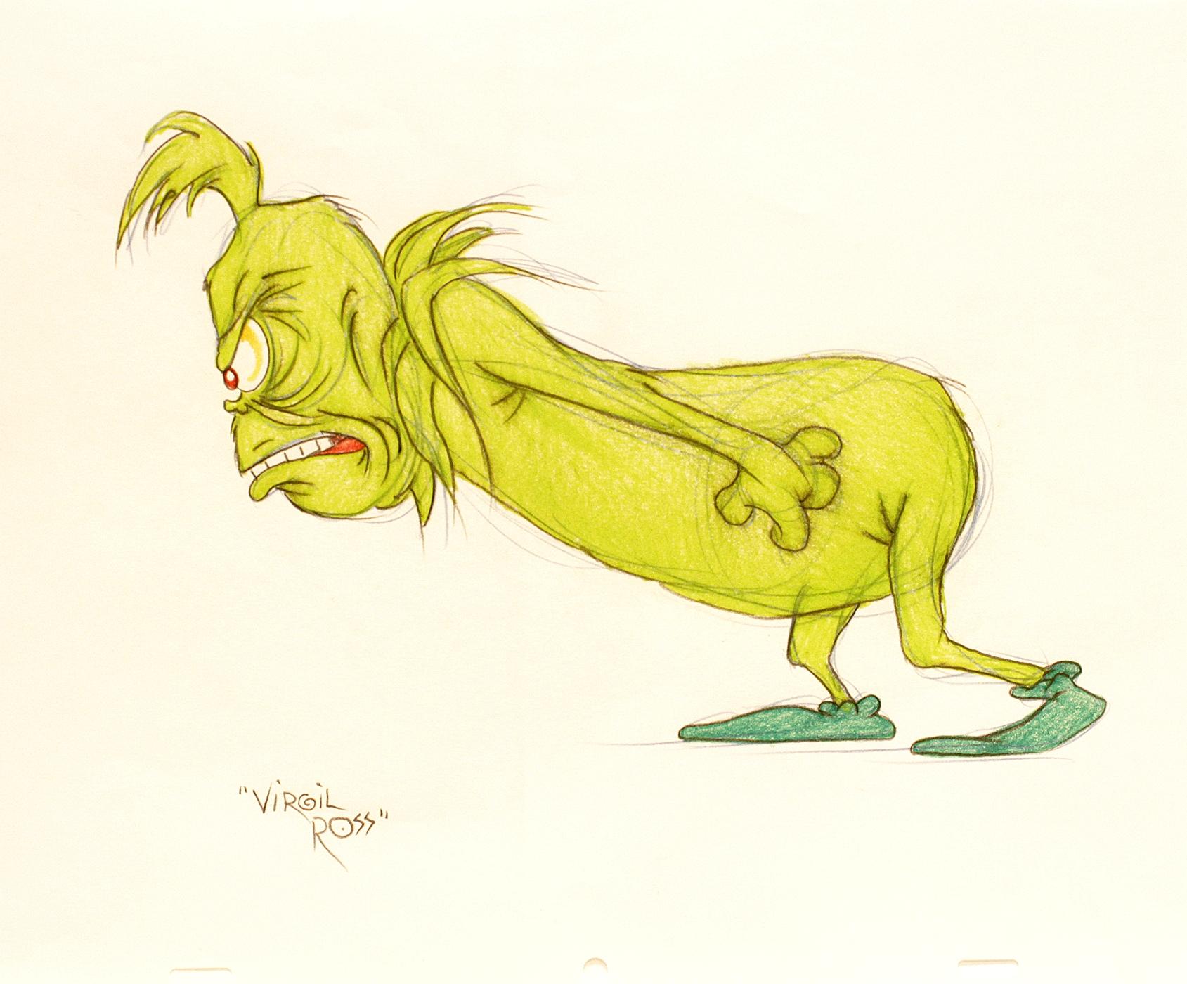 AUTHOR: GEISEL, Theodore: (Dr. Seuss) ( Virgil Ross ). 

TITLE: How The Grinch Stole Christmas. (Original drawing)

PUBLISHER: Warner Brothers Studios, (c.1990's)

DESCRIPTION: ORIGINAL DRAWING OF THE GRINCH. 7