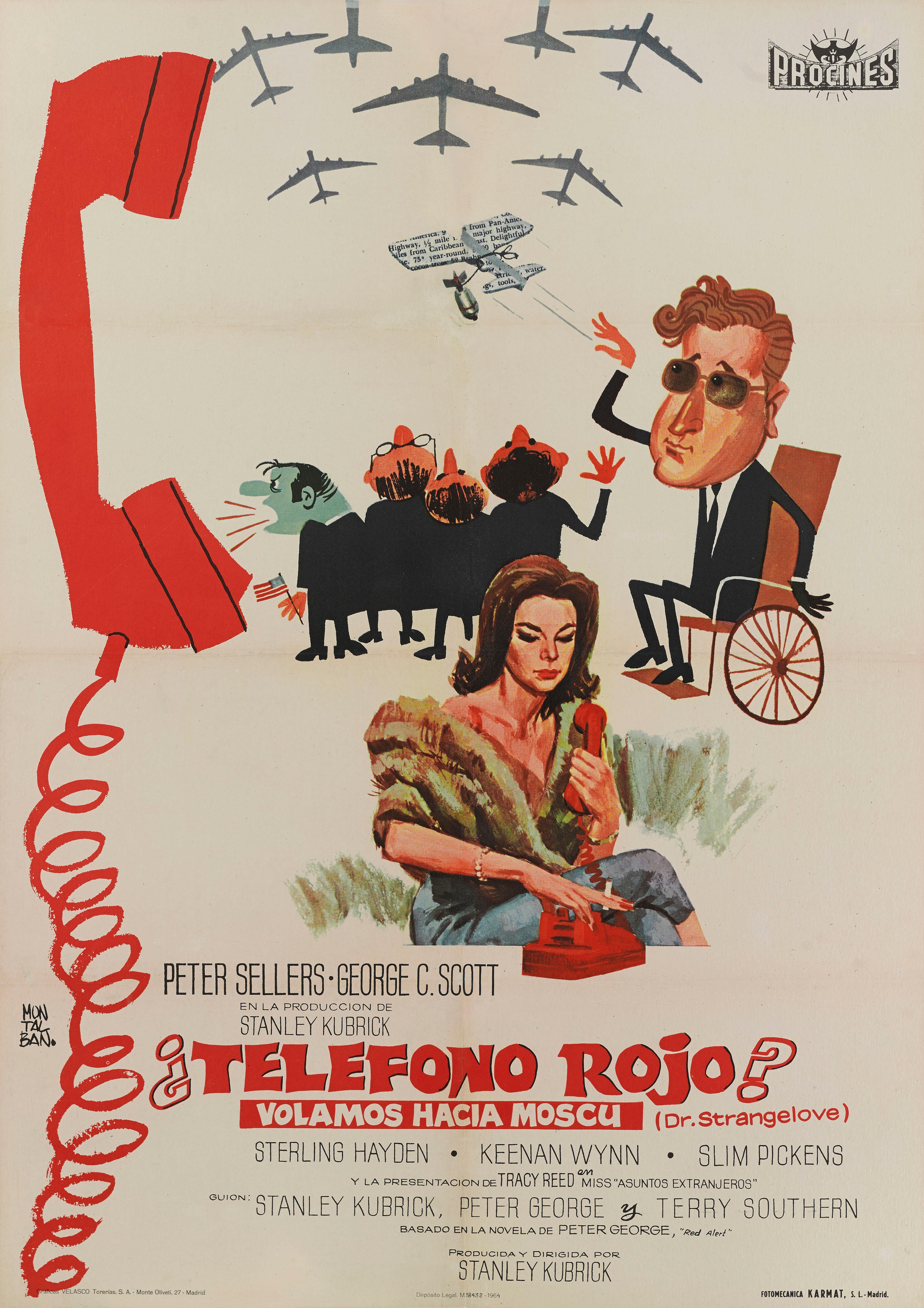 Original Spanish film poster for Stanley Kubrick's 1964 Classic war comedy starring Peter Sellers, George C. Scott, Sterling Hayden. The artwork is by Montalban (dates unknown)
The poster is in excellent condition, with the colors remaining very